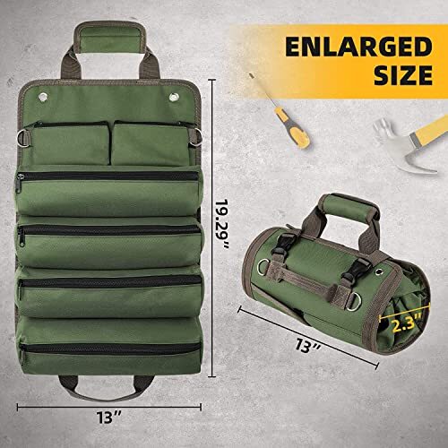 Tool Bag Roll Up, UUP Heavy Duty Tool Organizer for Men Women, Portable Green