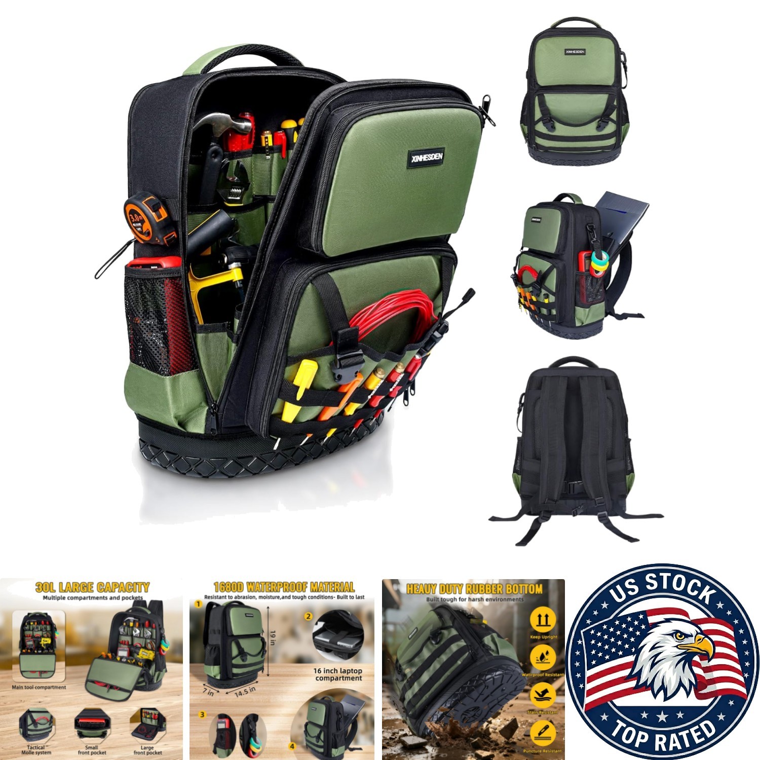 Heavy Duty Tool Backpack – Waterproof 1680D Oxford Organizer for Professionals