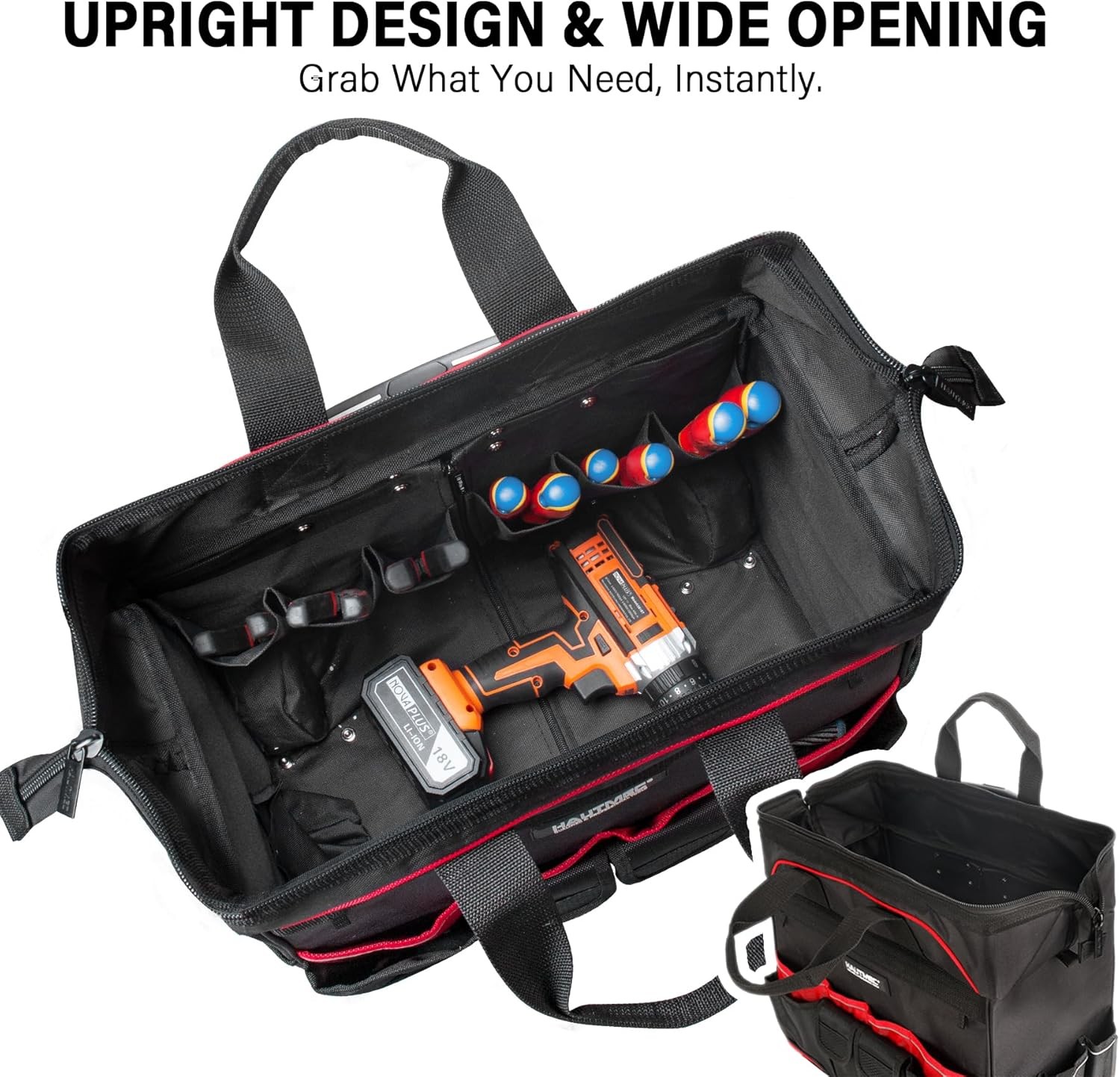 HAUTMEC 18″ Rolling Tool Bag with Wheels, 23-Pocket Portable Tool Box Organizer