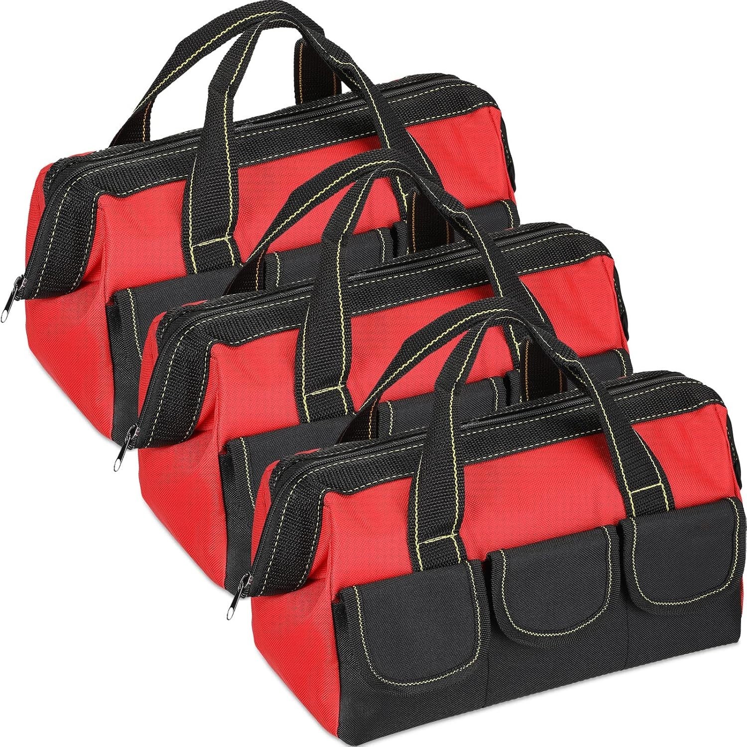 Durable 18″ Red Tool Tote 3 Pack – Waterproof, 600D Oxford, Wide Mouth Organizer