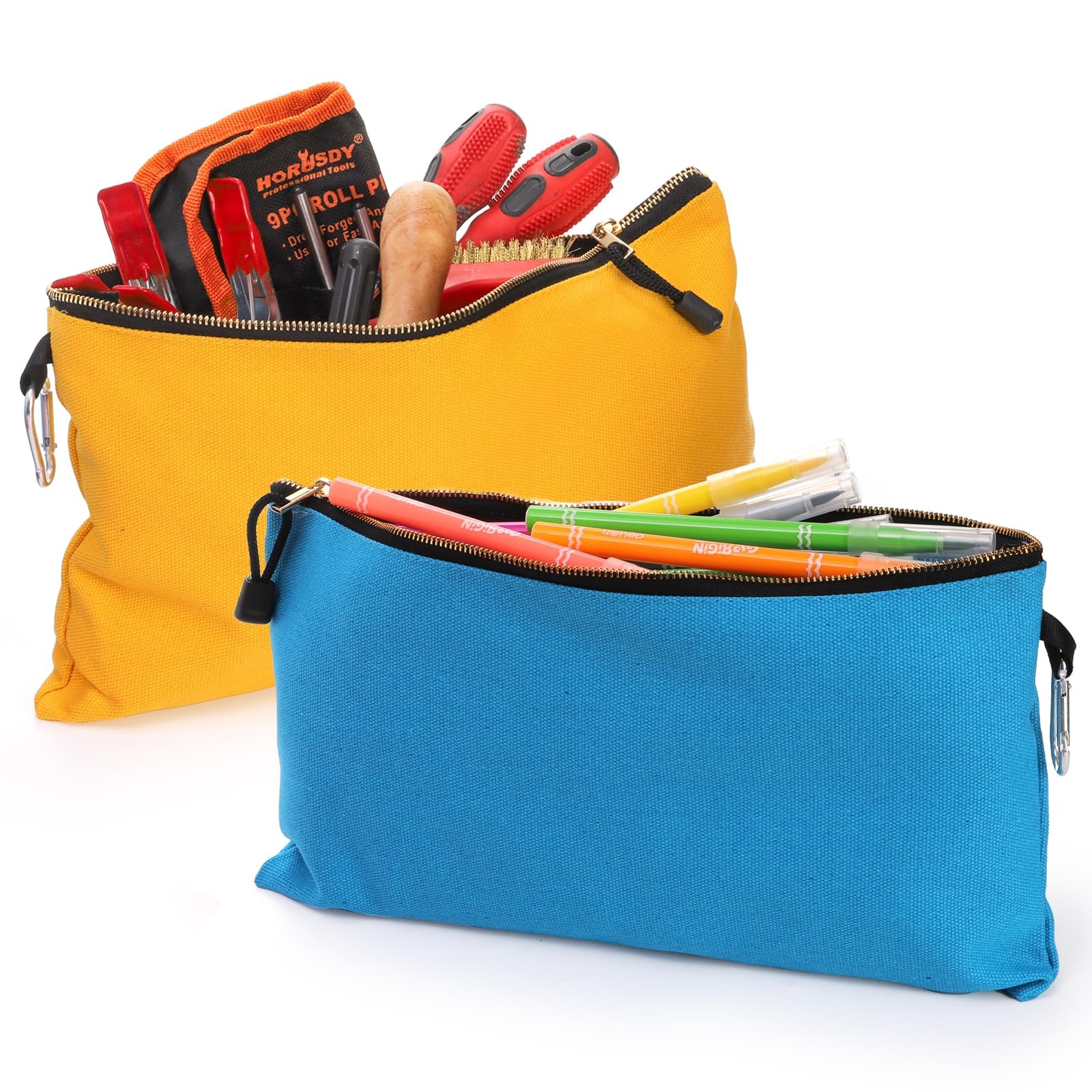 7 Pack Canvas Tool Pouch with Carabiners, 12″ x 7″ Heavy Duty Zipper Utility …