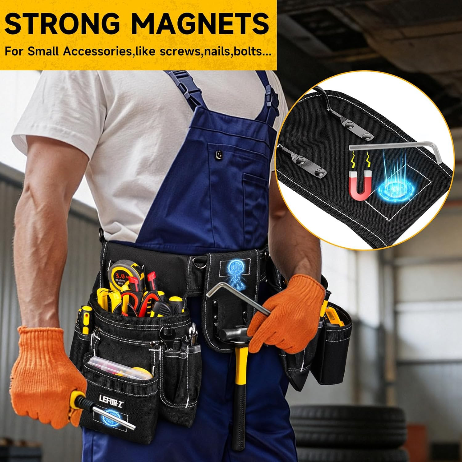 Tool Belt with 4 D-Rings,27-Pockets Tool Belts for Men,Construction | Heavy Duty