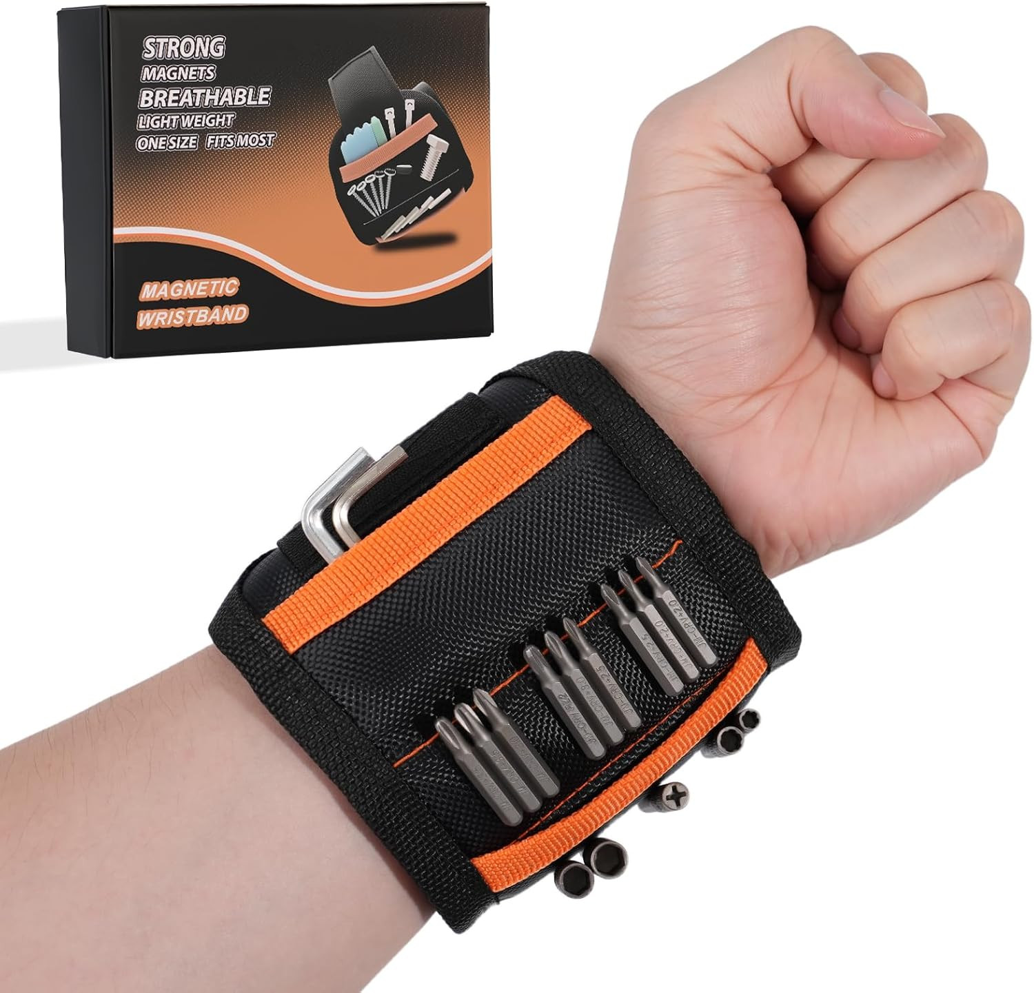 Magnetic Wristband with 15 Powerful Magnets for Screws, Nails, and Drill Bits