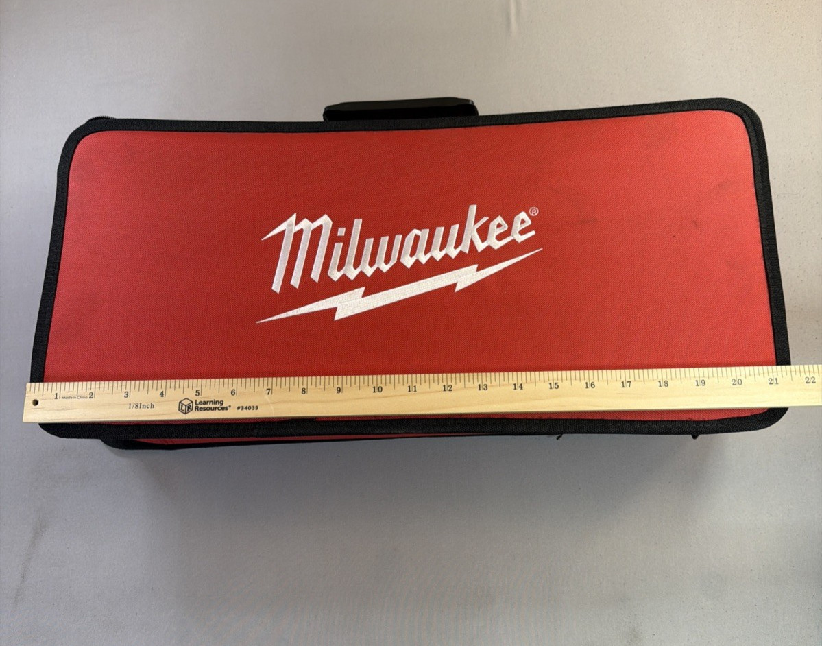 Milwaukee Contractor Tool Bag Canvas Case Red Black w Straps Empty 21 x 10 x 4