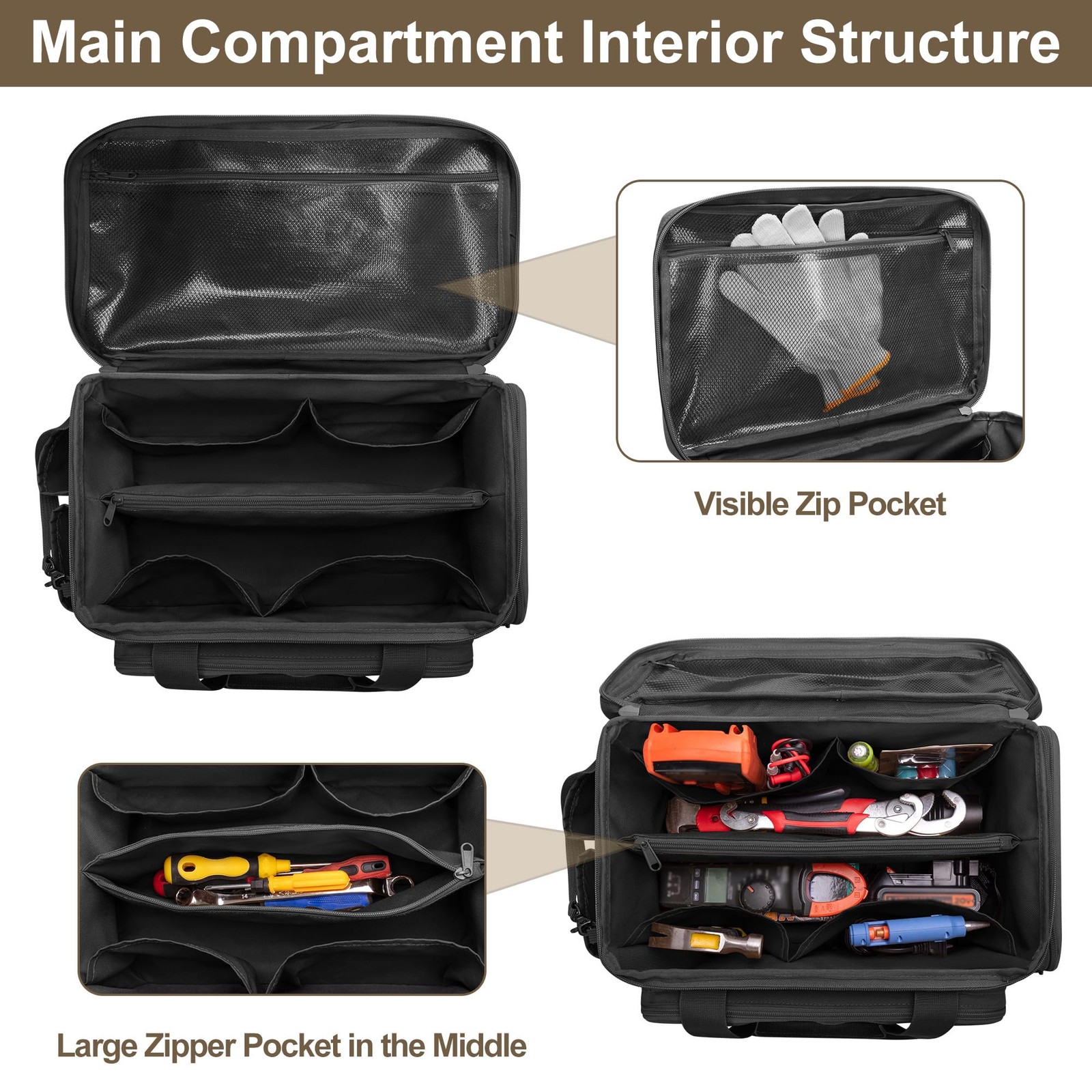 14-Inch Tool Bag with Anti-friction Bottom, Hand 14-Inch, Black