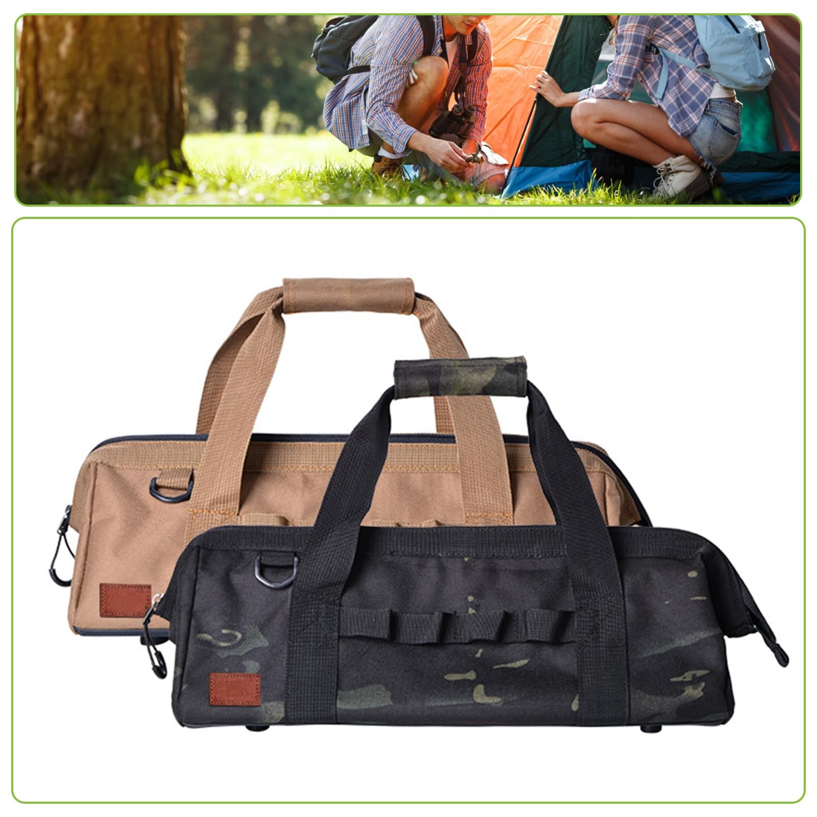 Large Capacity Camping Tool Bag with Wide Mouth Storage and Zipper, 1050D Oxf…