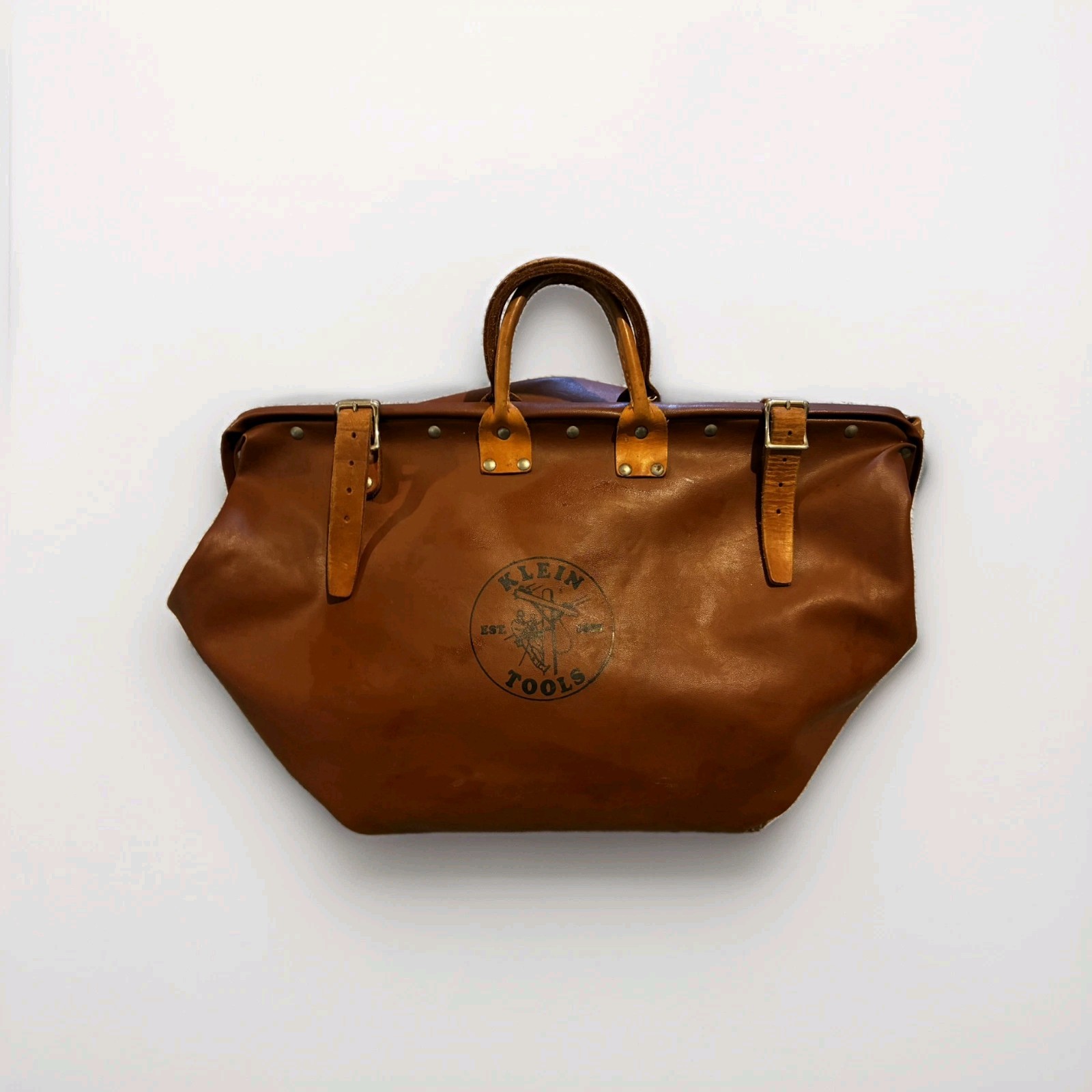 Klein Tools 6068 Large Brown Leather Tool Bag with Handle, 1 Item
