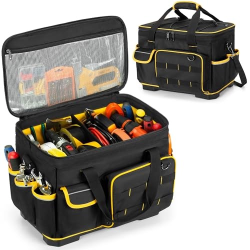 16-inch Tool Bag with Hard Bottom and a Detachable Divider, Heavy Duty Tool