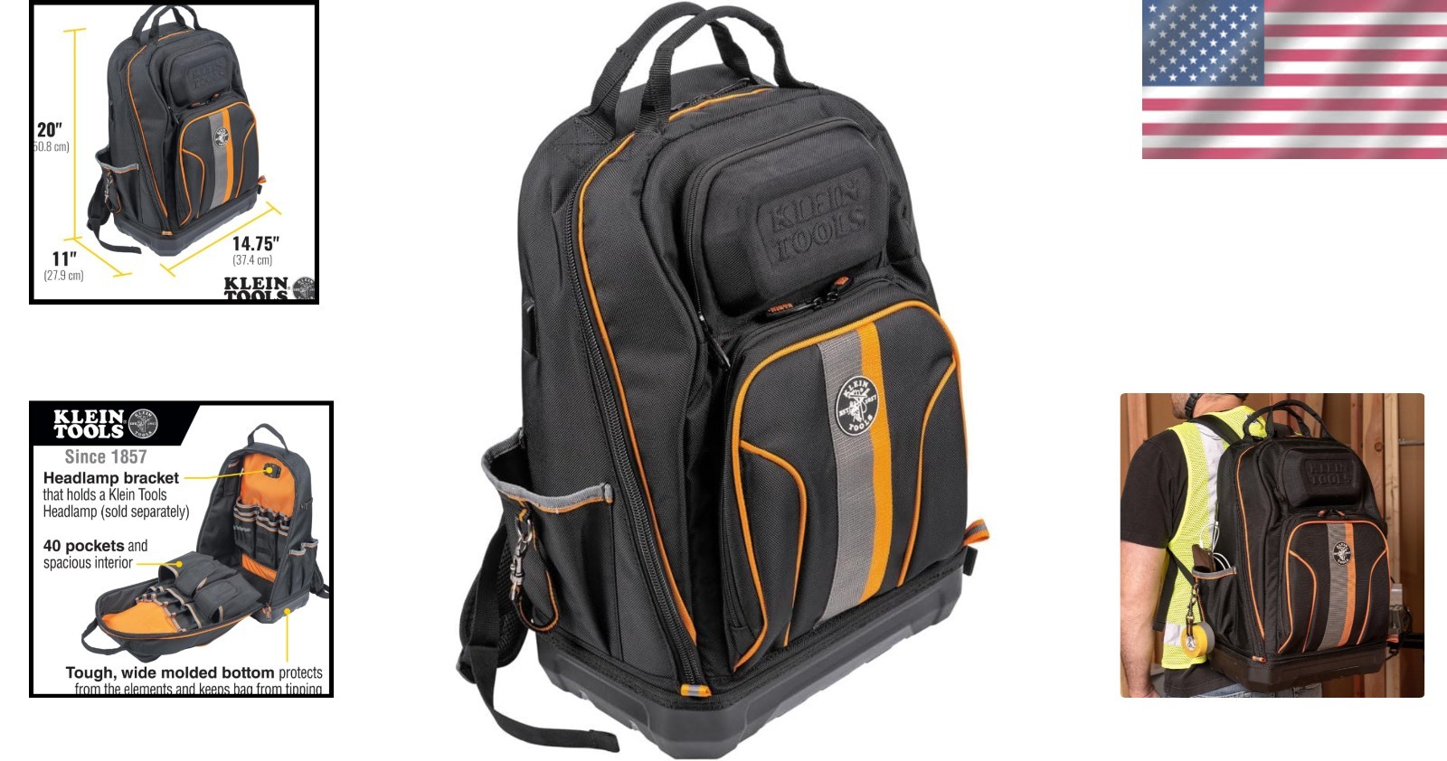 Extra-Large Electrician Jobsite Backpack – 40 Pockets, Molded Base & USB Access