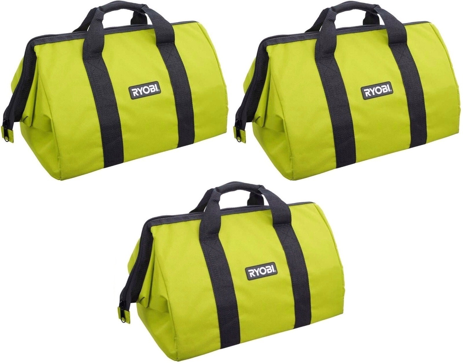 THREE HUGE RYOBI CONTRACTOR WIDE MOUTH CANVAS TOOL BAGS (18X14X12) CARRY CASE 3