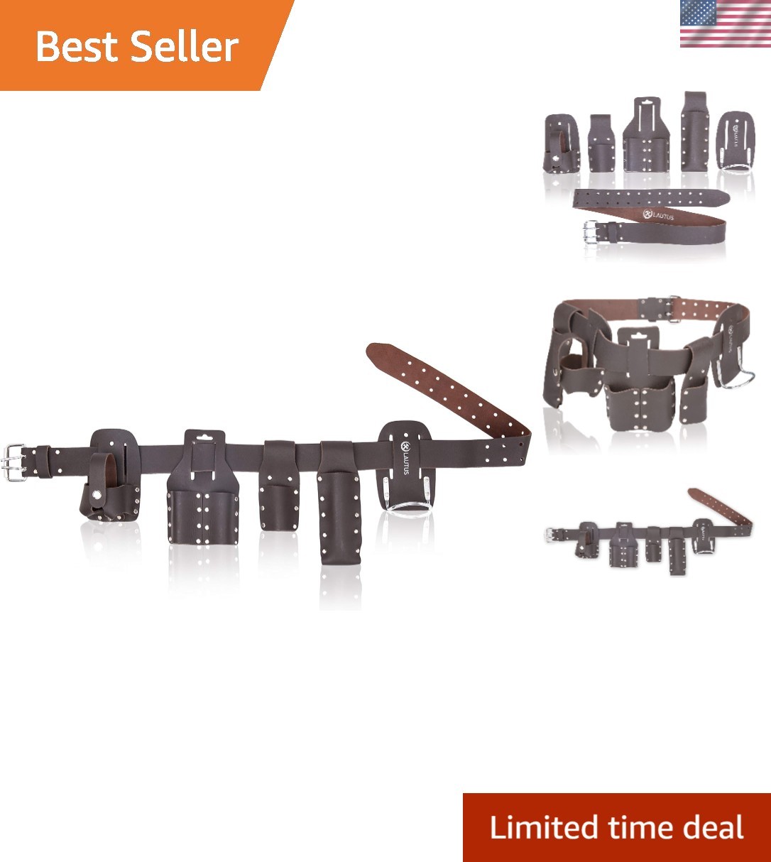 Craftsman-Quality Leather Scaffold Belt | 5 Tool Holders | Waist Sizes 32-46
