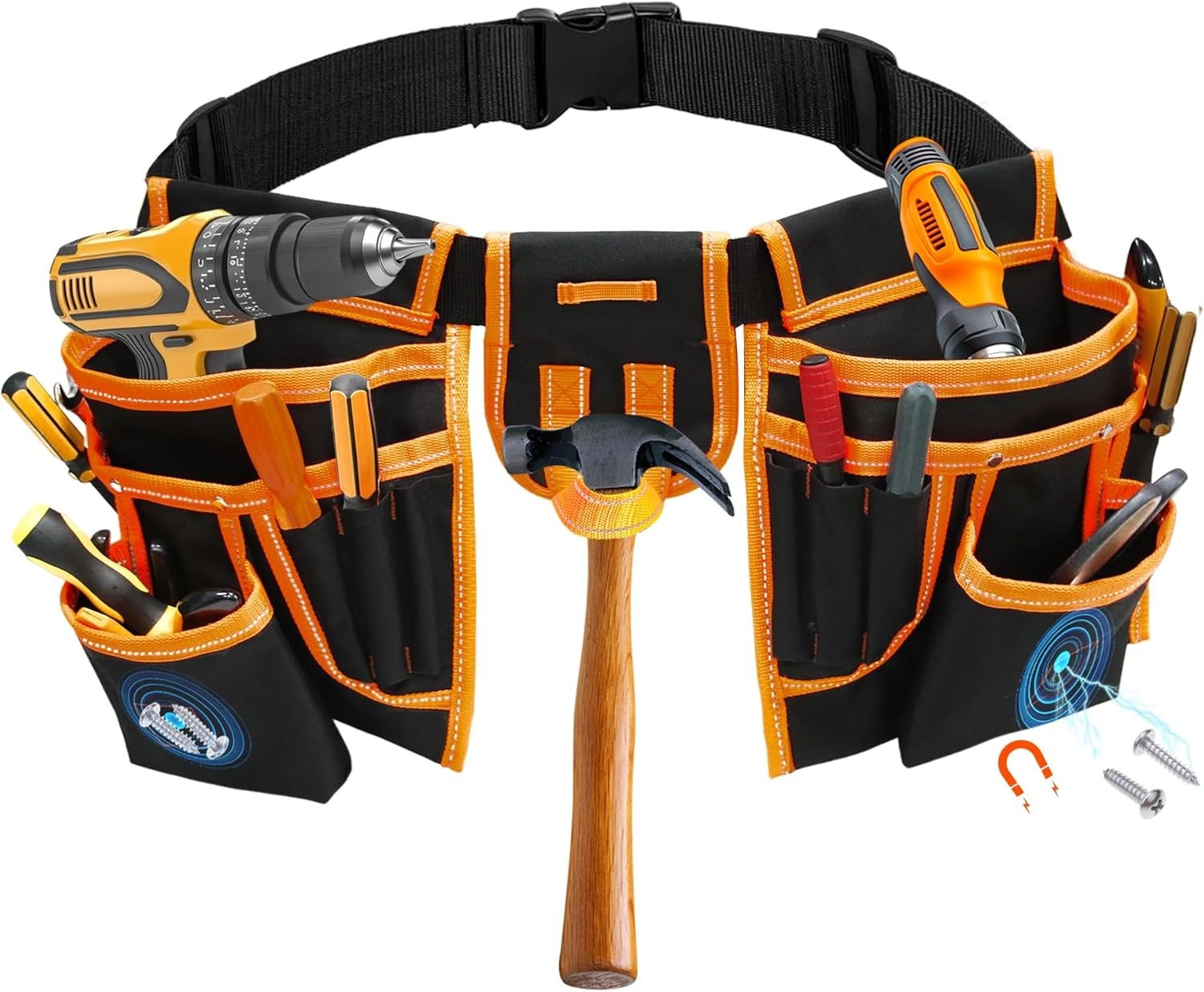 Tool Belt,Magnetic Tool Pouch,27-Pockets Heavy Duty Padded Tool Belts for Men,De