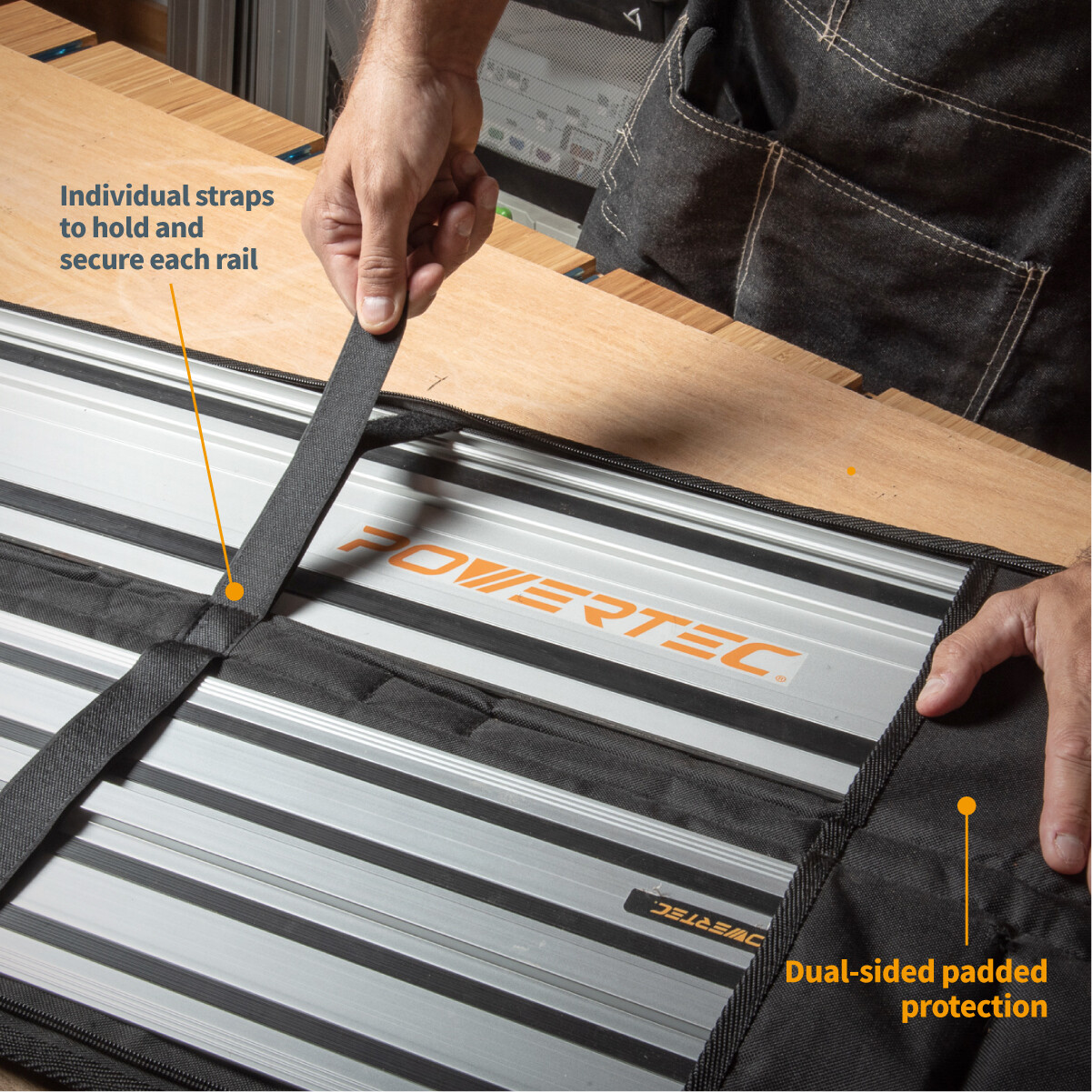 POWERTEC 60″ Premium Guide Rail Bag W/Dual-Sided Padding For Secure Rail (71411)