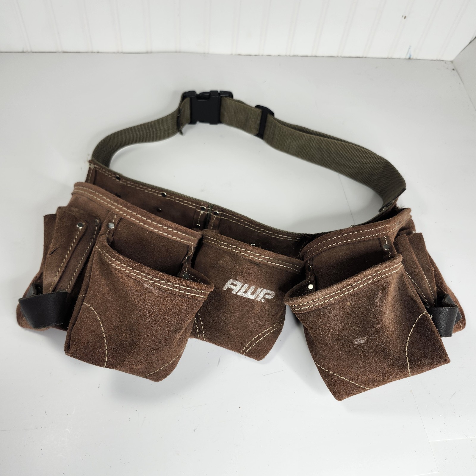 AWP CARPENTERS CONSTRUCTION ADJUSTABLE WAIST TOOL WORK BELT CANVAS/LEATHER