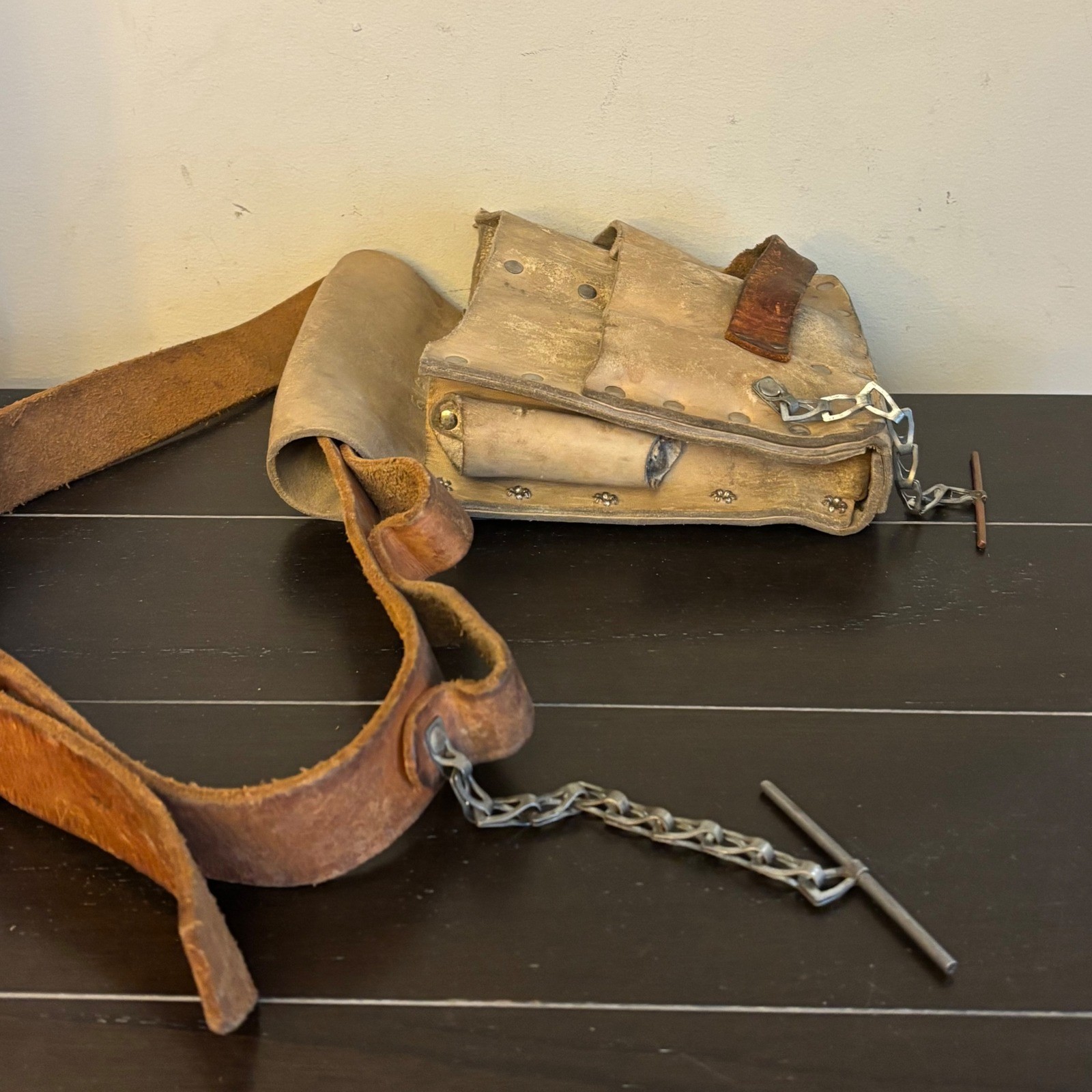 Vintage Leather Electrician Tool Pouch Belt Riveted Utility Bag 5166 Tan Brown