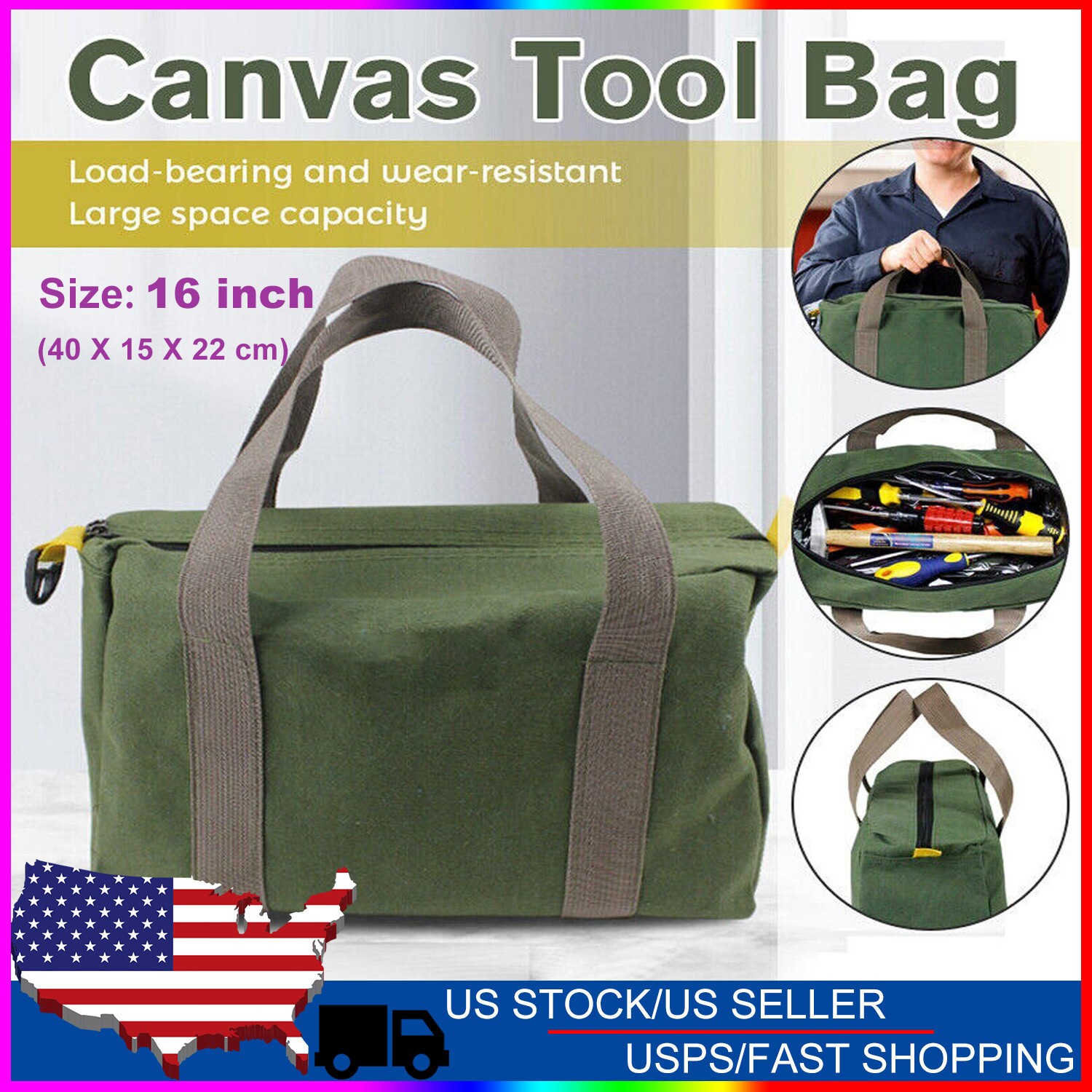 Canvas Tool Bag Heavy Duty Carry Tote Storage Work Utility Mechanics Waterproof