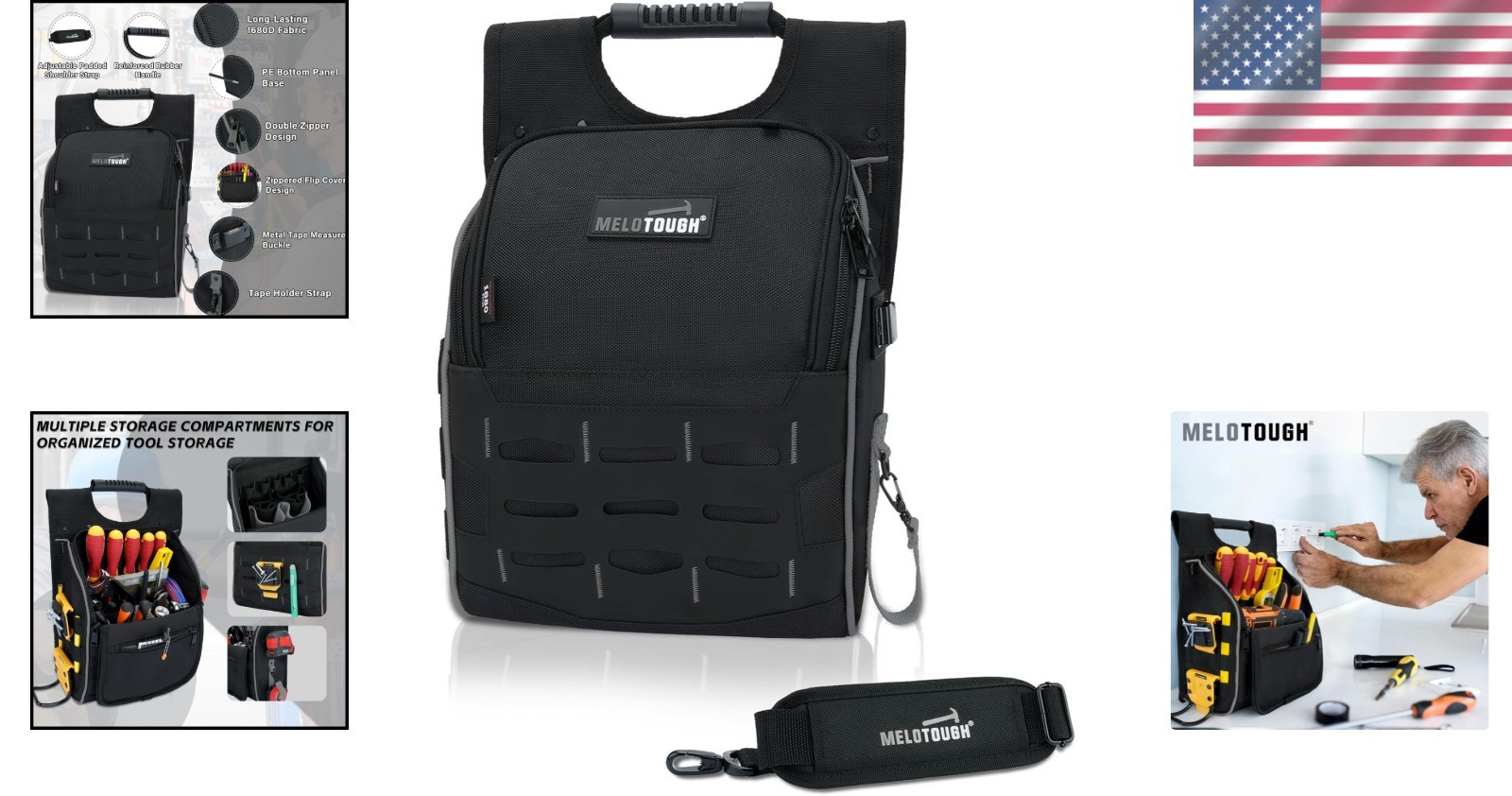 Versatile Tool Pouch for Electricians with Detachable Strap and 3 Compartments
