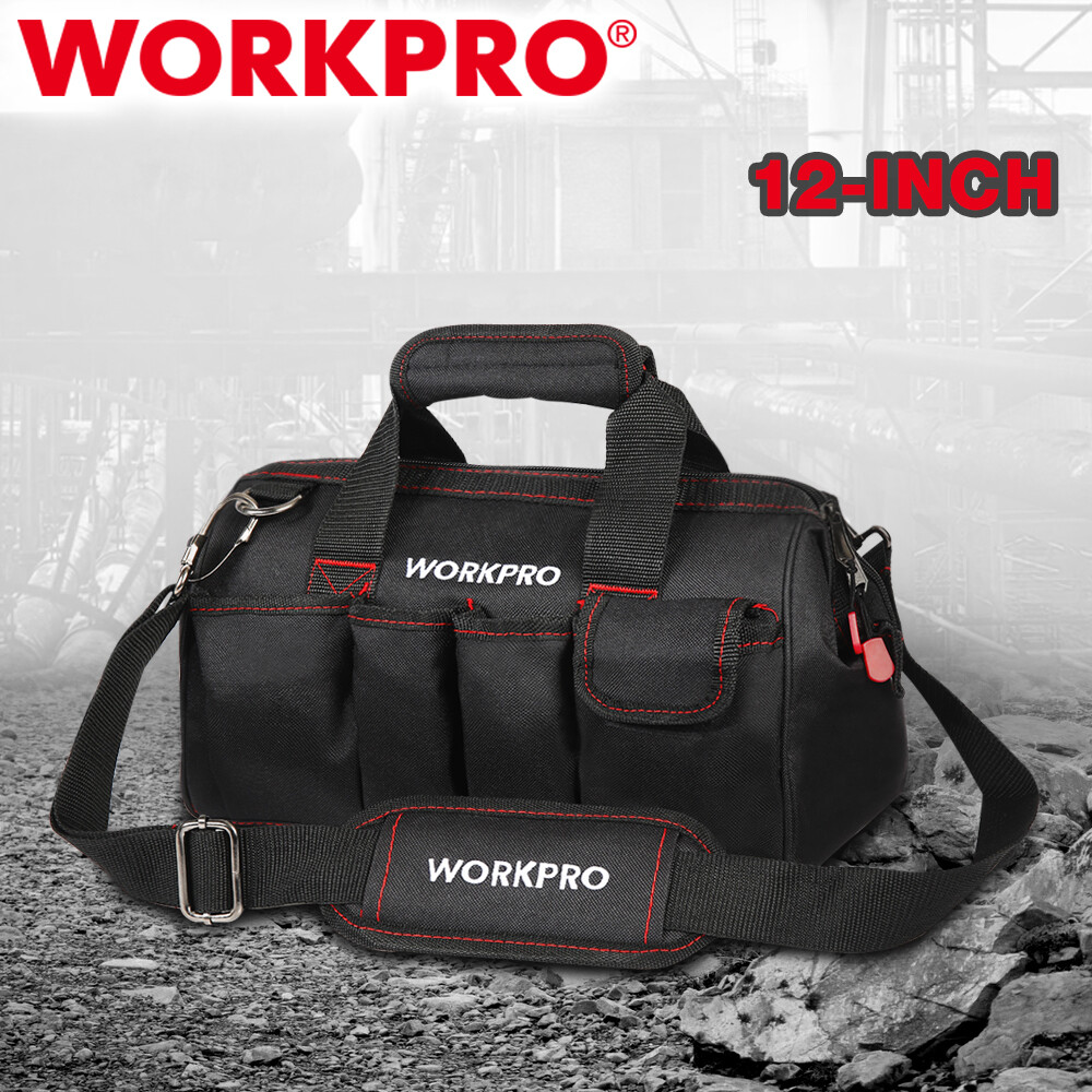 Workpro 12″ Compact Close Top Wide Mouth Storage Tool Bags 500D Polyester Fabric