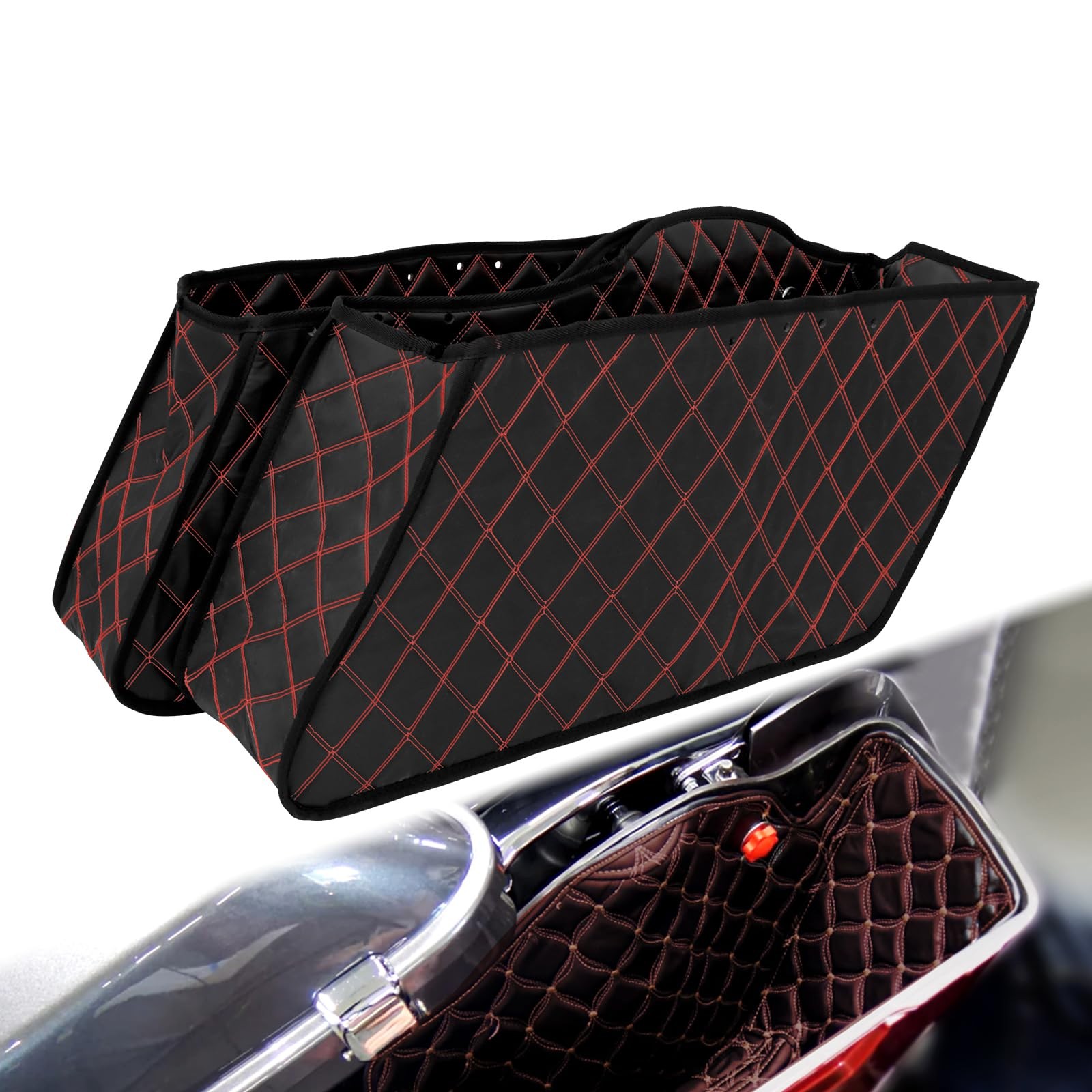 motosikleta Saddlebag Liners Carpet Insert with Red Stitching for Non-Stretch…