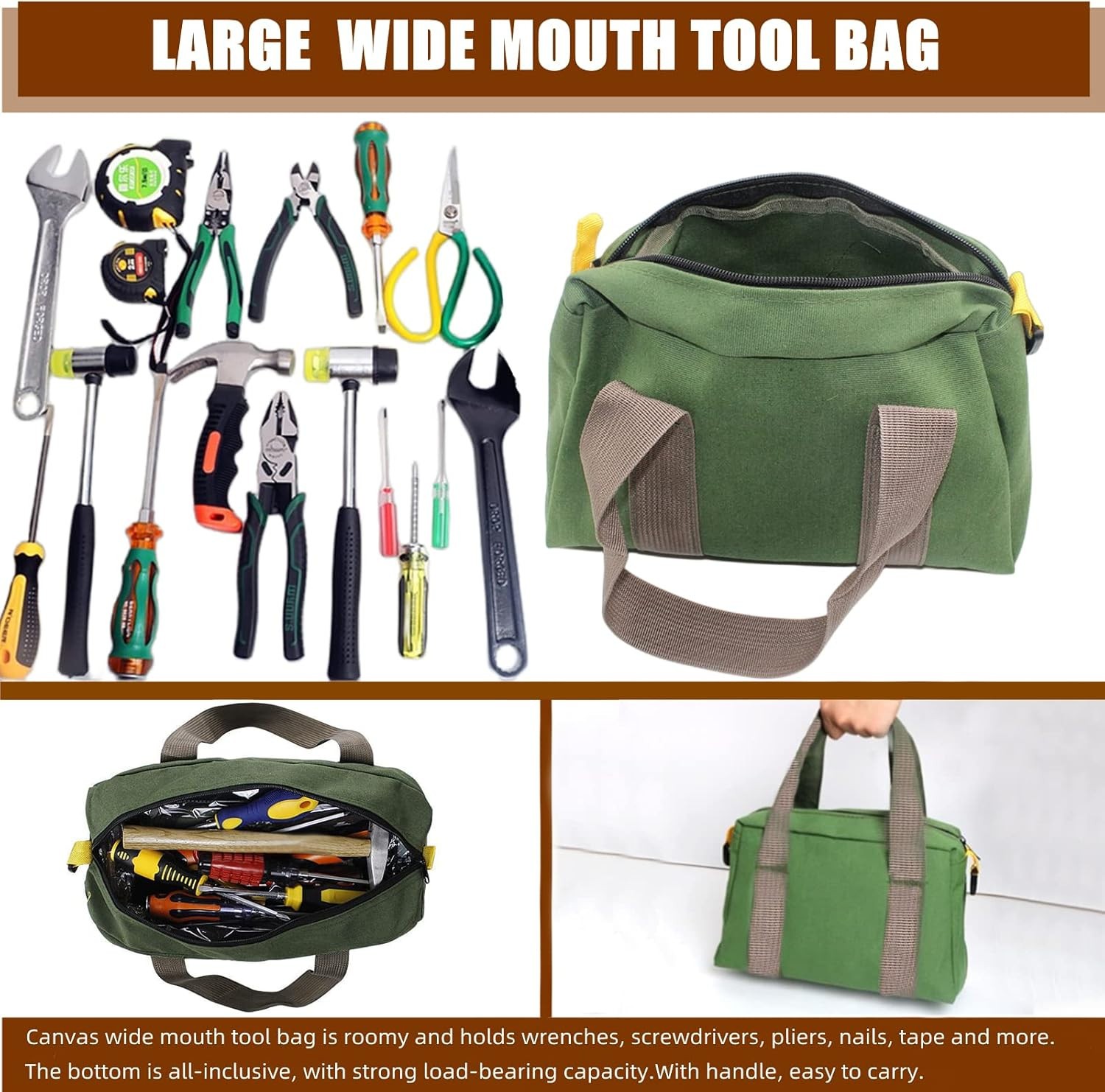 Heavy Duty Canvas Tool Bag Carry Tote Work Storage Utility Mechanics Waterproof