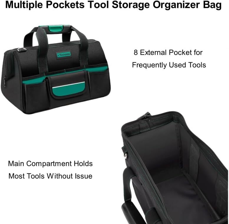 Tool Bag Heavy Duty 16.5-Inch with 16 Pockets Portable Handle Adjustable Shoulde