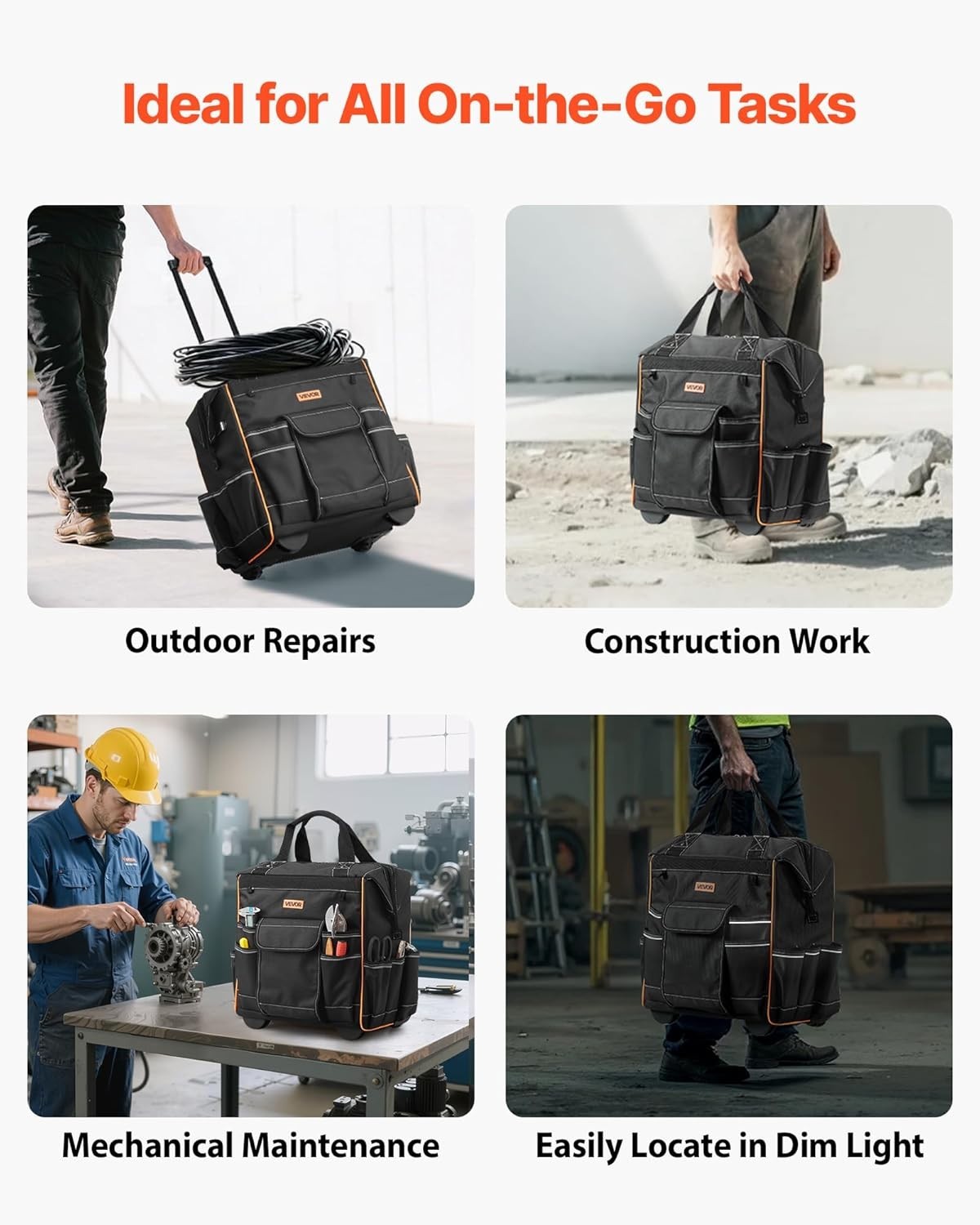 Water Resistant 15 Inch Roller Tool Bag with Durable Oxford Fabric for Tough Use