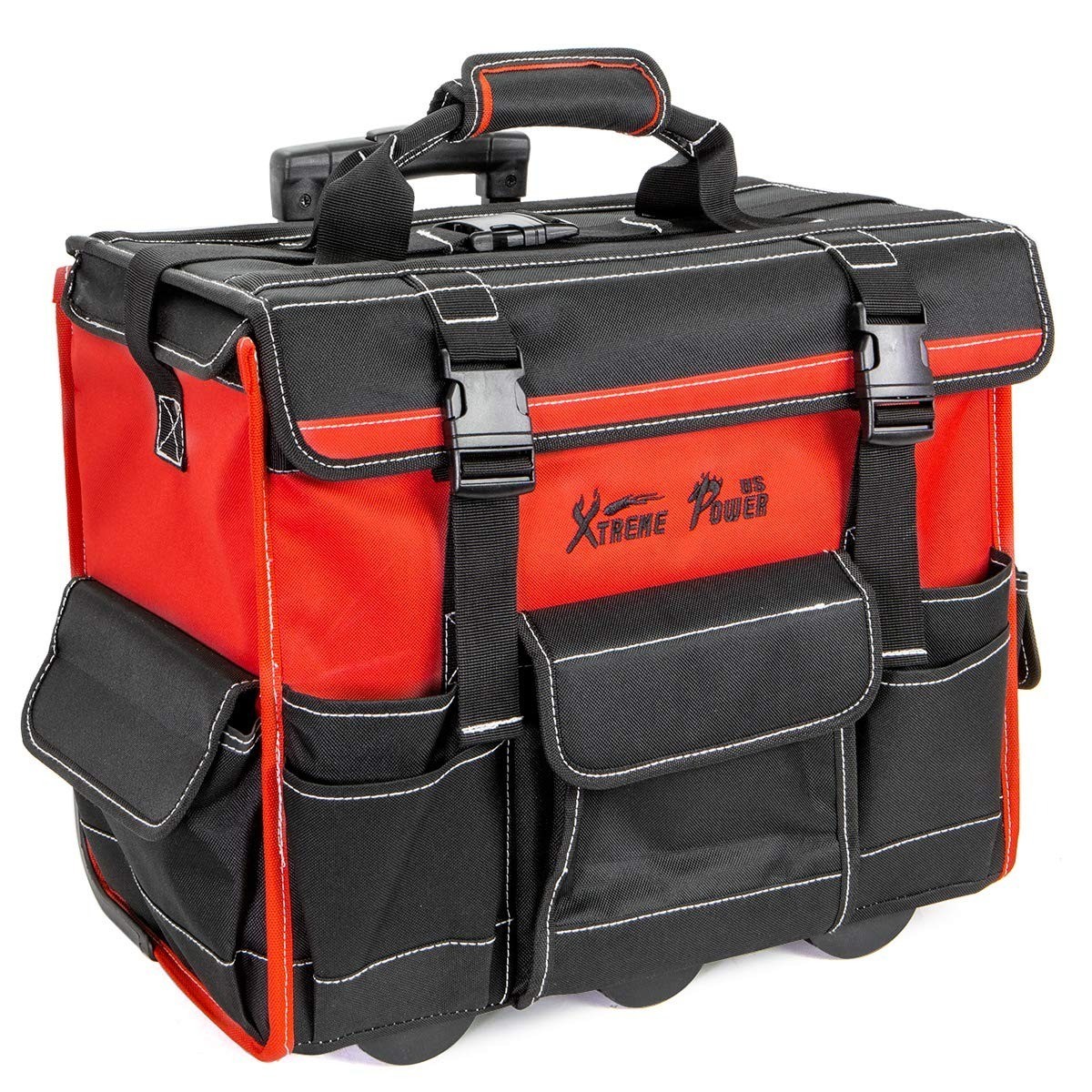 XtremepowerUS Rolling Tool Bag 18in Wheeled Organizer Black Red