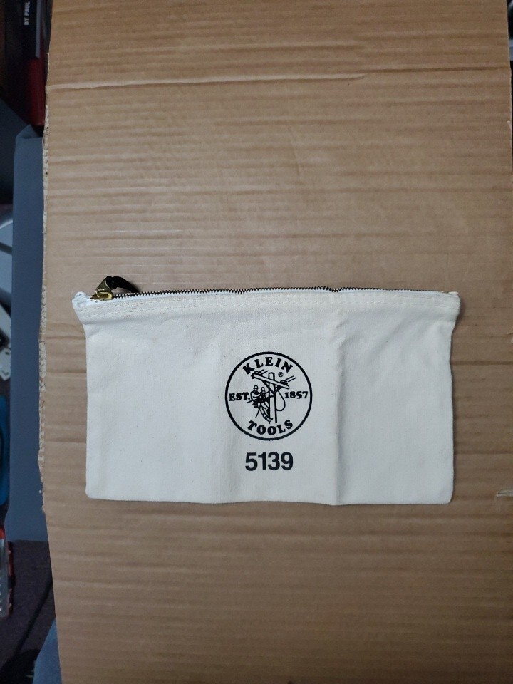 New Klein Tools Hvy Dty White Canvas Lineman Tool Pouch W/Brass Zipper 12.5×7.5