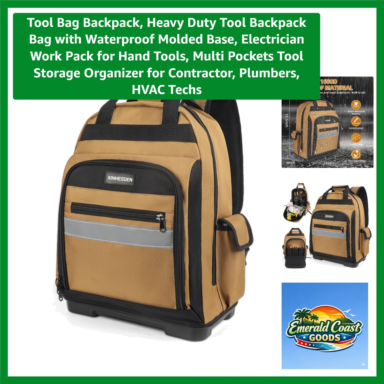 Tool Bag Backpack, Heavy Duty Tool Backpack Bag with Waterproof Molded Base, …
