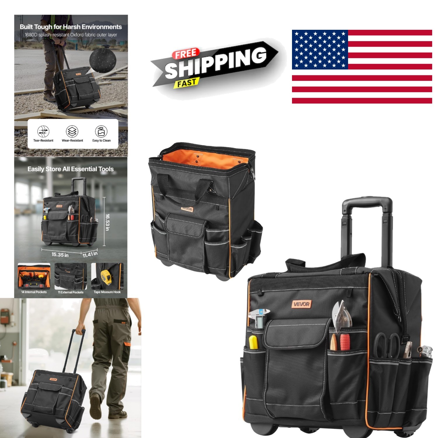 Water Resistant 15 Inch Roller Tool Bag with Durable Oxford Fabric for Tough Use