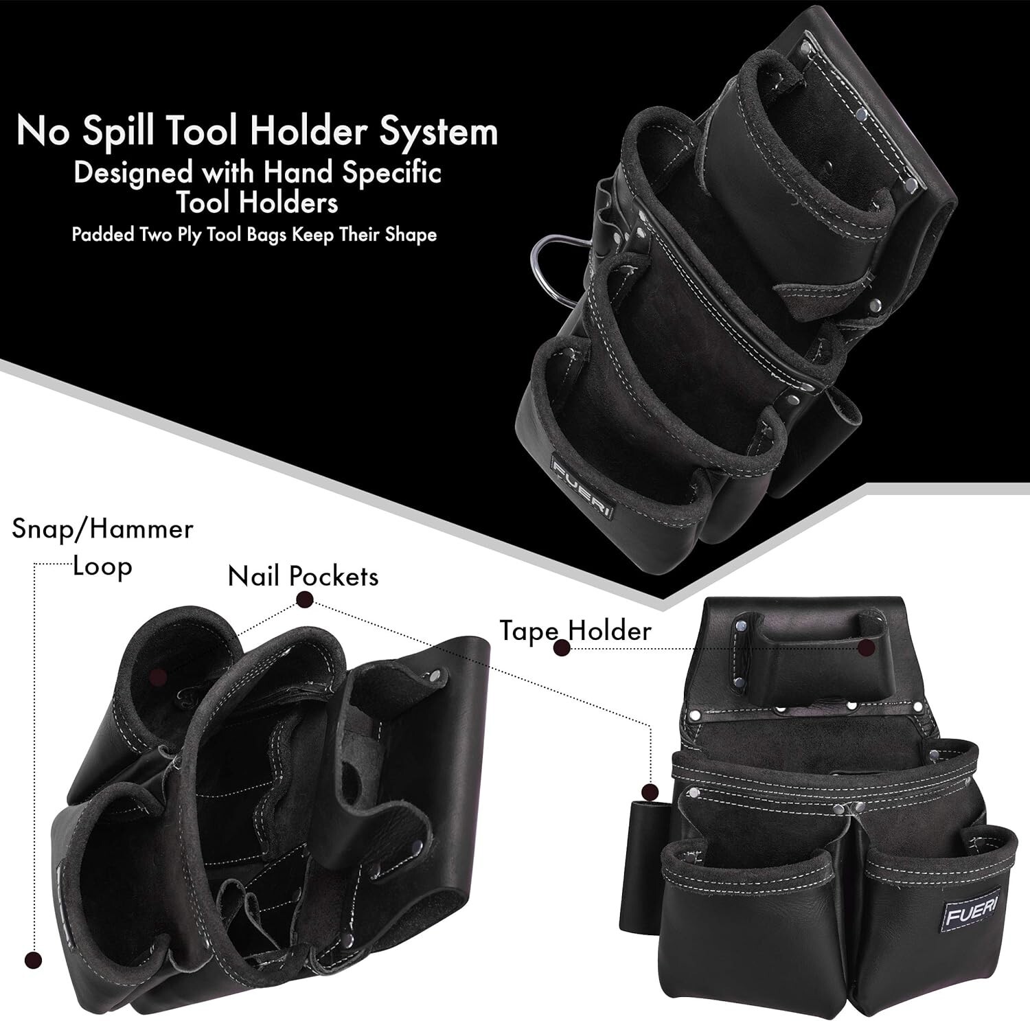 Leather Tool Belt With Suspenders Adjustable Padded Carpenter Tool Pouch Bag
