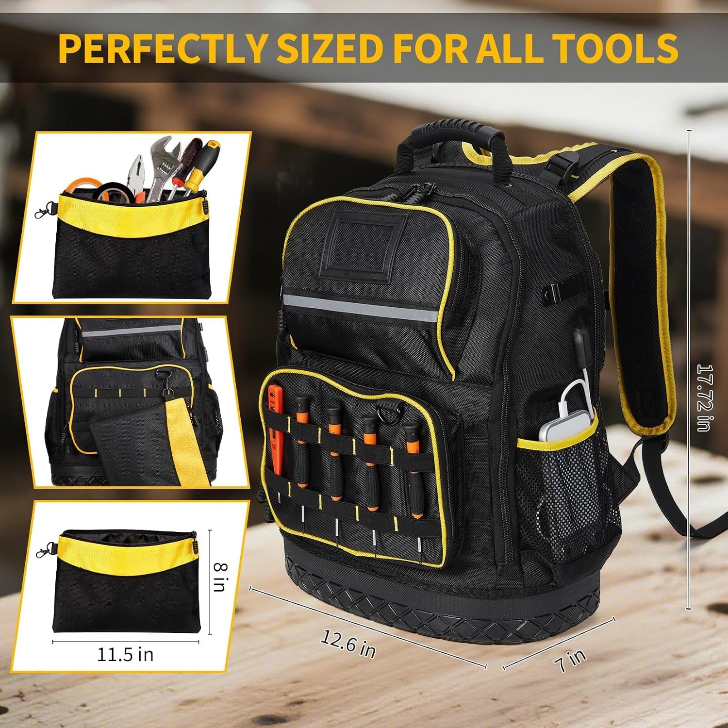 Resistant Tool Backpack 18in Oxford Laptop Sleeve Detachable Pouch Hard Bag