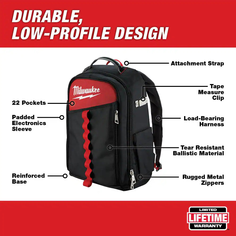 14 In. Low Profile Backpack with 12 In. Zipper Tool Bag in Multi-Color (3-Pack)