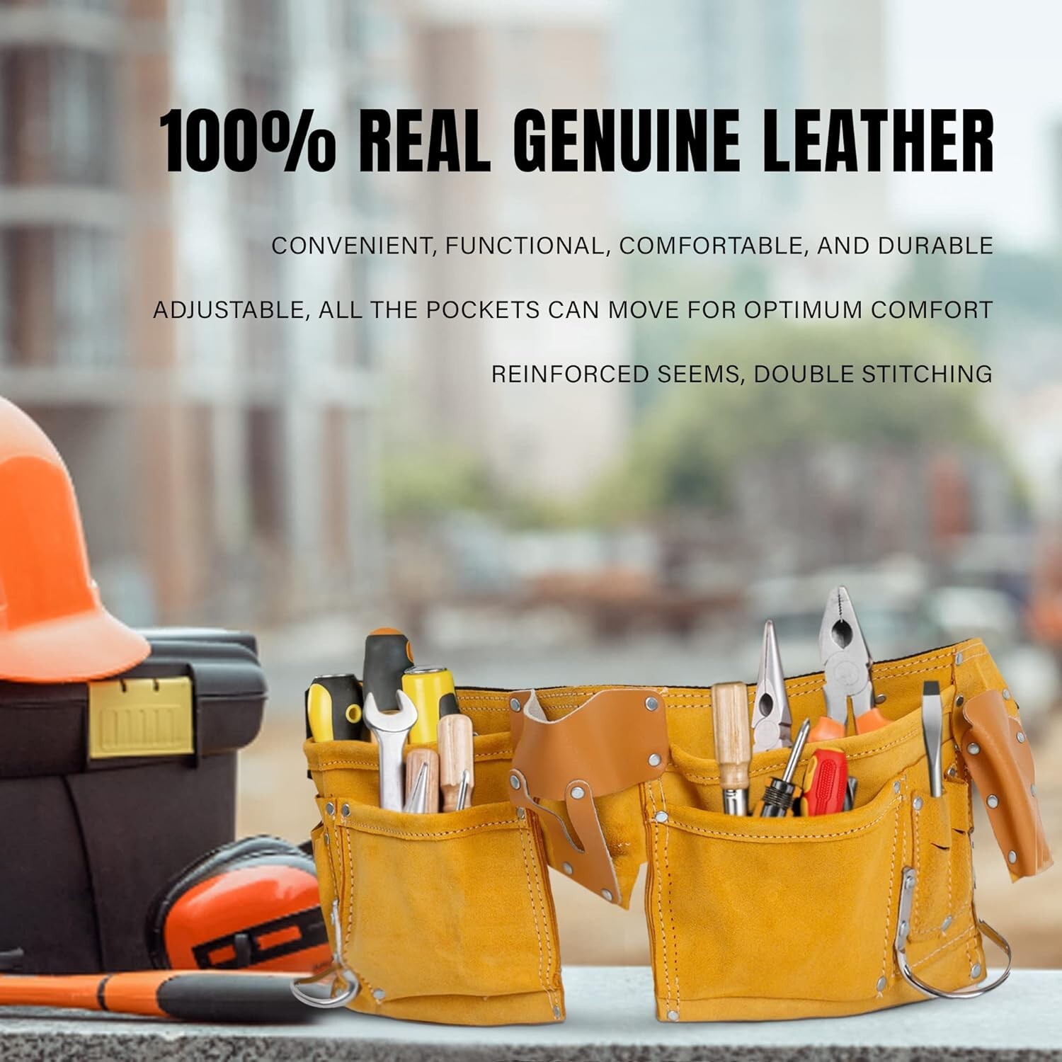 11 Pocket Leather Tool Belt w/ Quick Release Buckle Carpenter Construction Pouch
