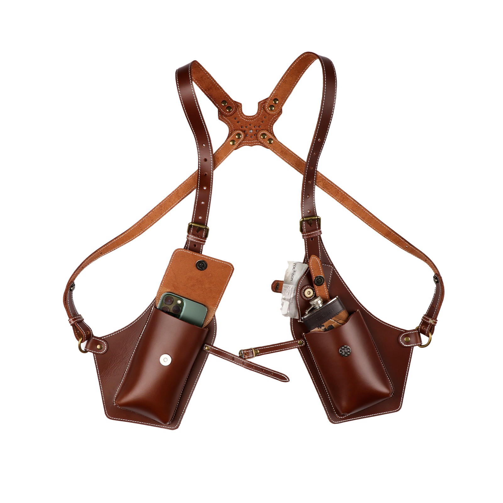 Tourbon Leather Men Harness Tool Holster Underarm Chest Bag Phone Handgun Case