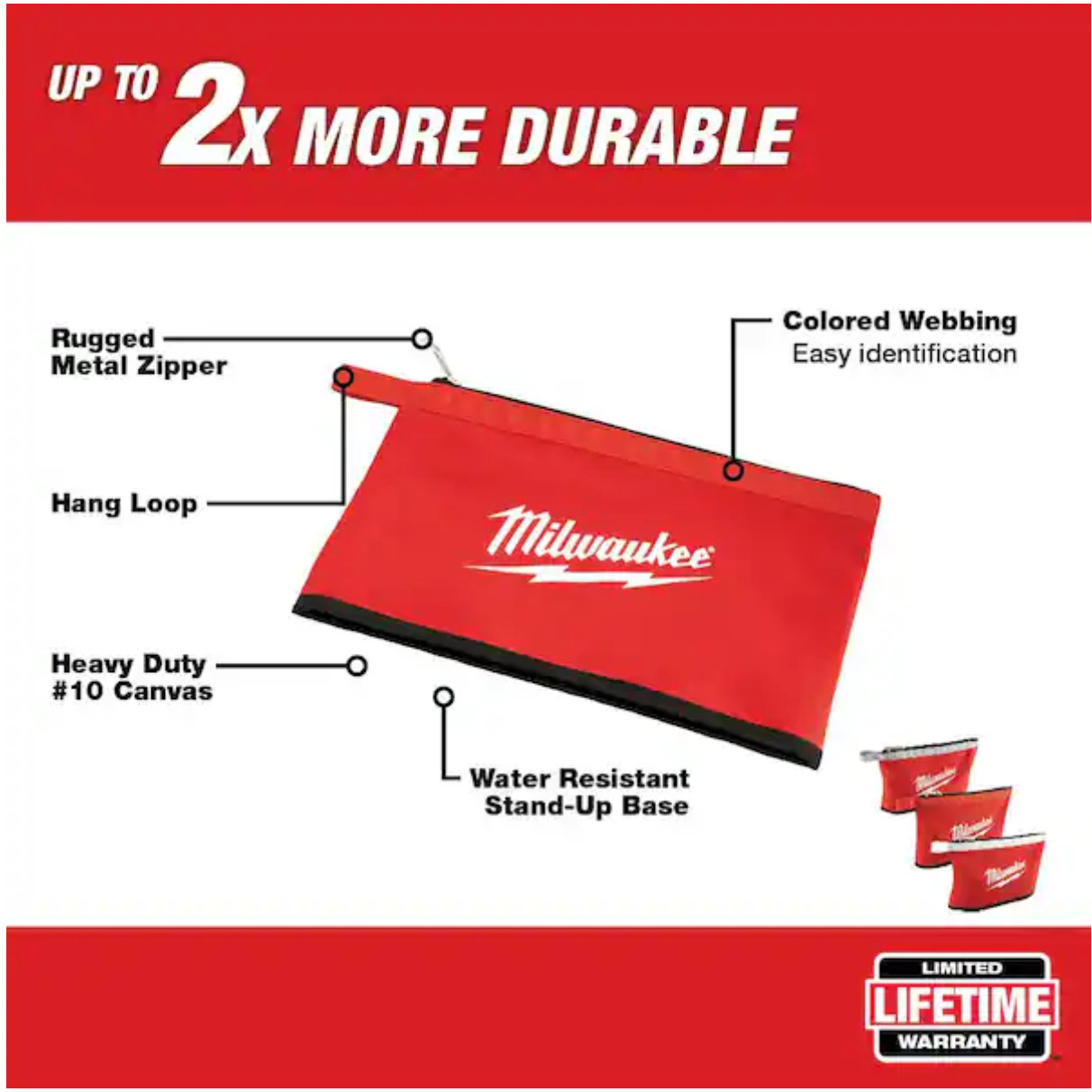 BRAND NEW MILWAUKEE HEAVY-DUTY ZIPPER POUCHES 3-Pack 48-22-8193