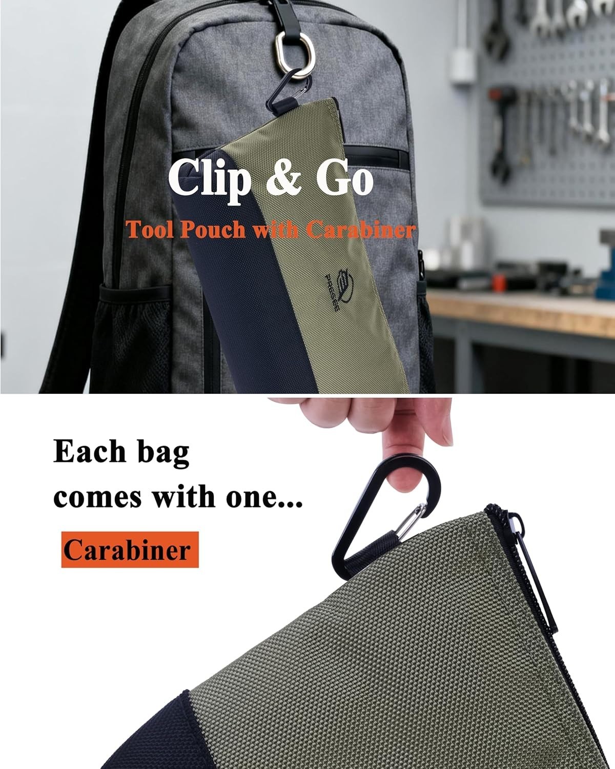 Heavy-Duty 1680D Waterproof Tool Pouch with Carabiner – Compact 10.5” Size