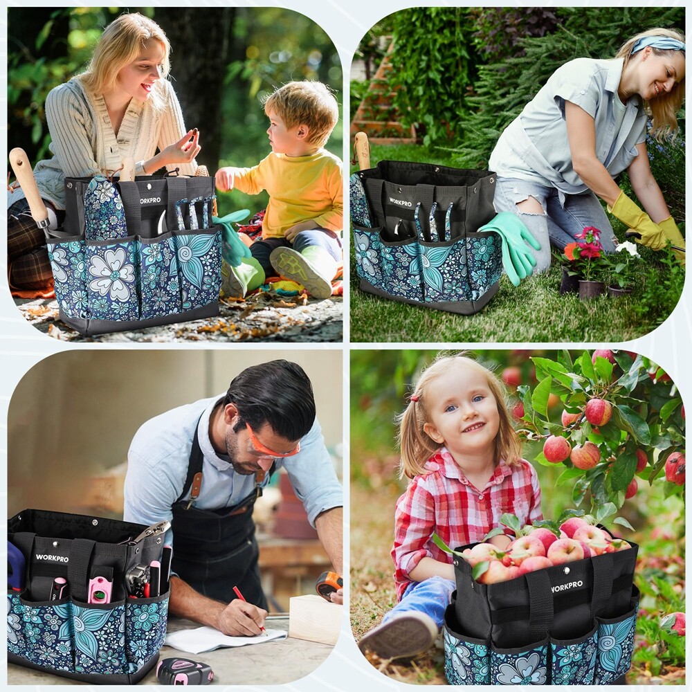 WORKPRO Garden Tool Bag Garden Tote Bag w/9 Pockets Heavy Duty Oxford Garden Bag
