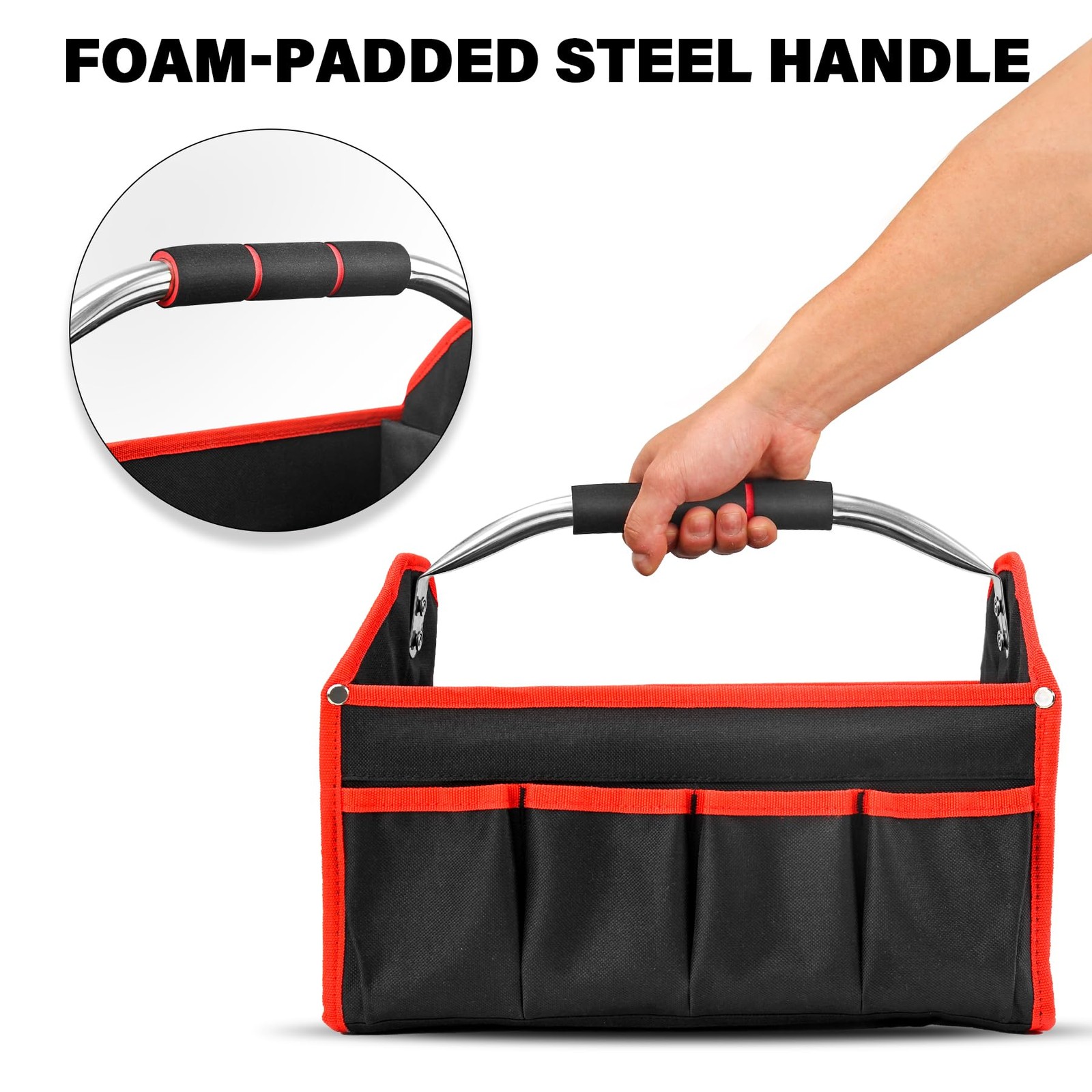13 Inch Tool Bag, Foldable Open Top Tool Bag with Stiff Frame, HeavyDuty Tool…