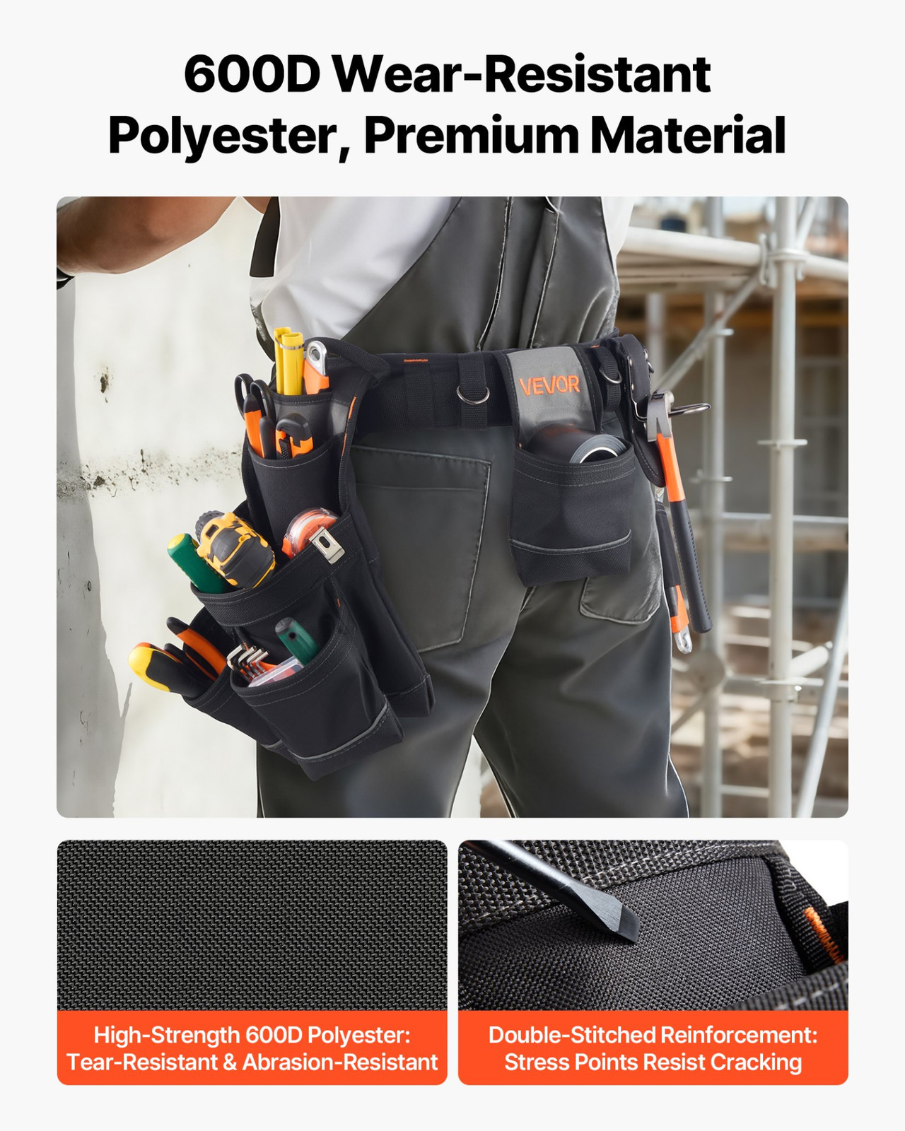 VEVOR Professional Tool Belt with 18-Pocket Detachable Pouch – Heavy Duty