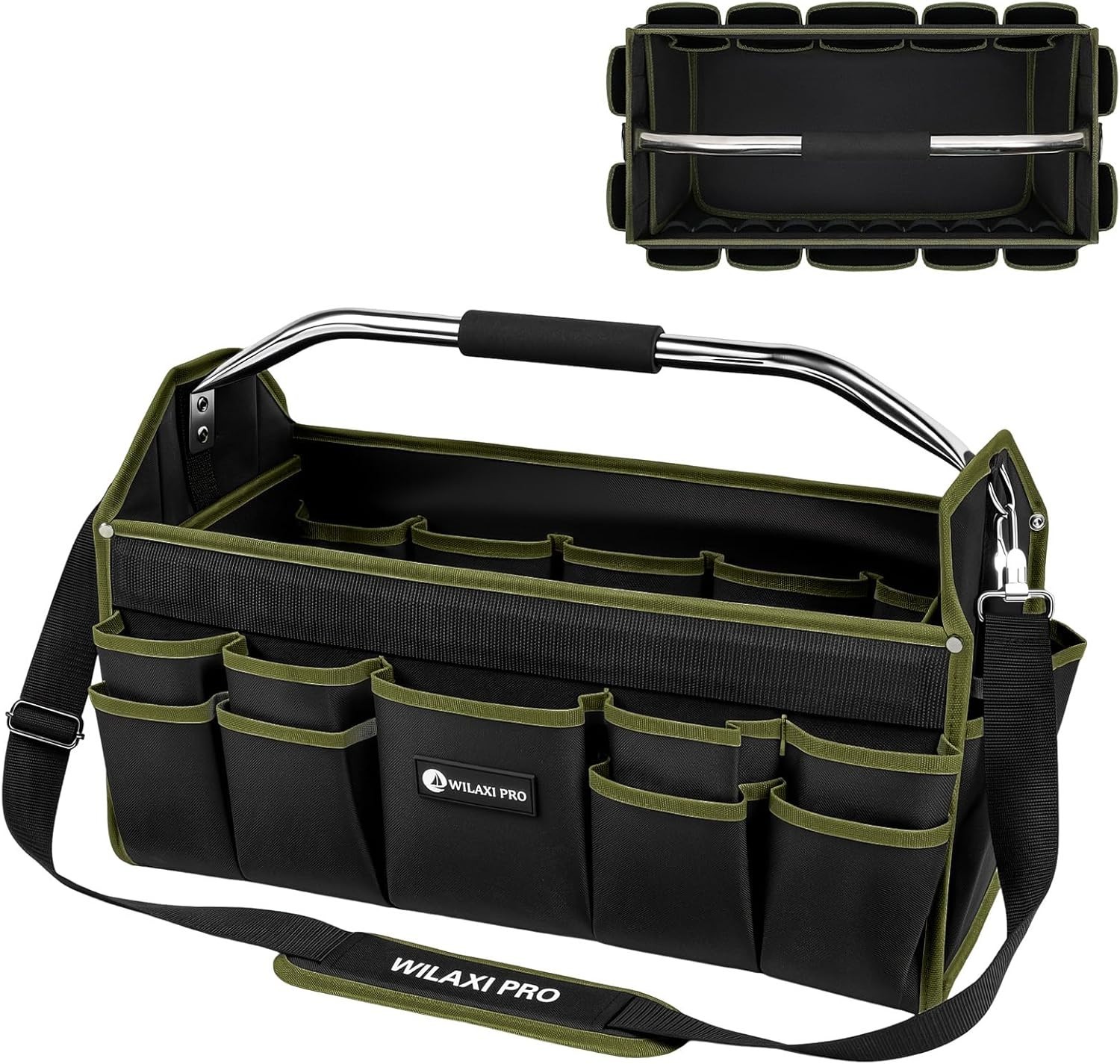 20in Foldable Open Top Tool Bags For Men Heavy Duty, Tool Carrier hard With H…