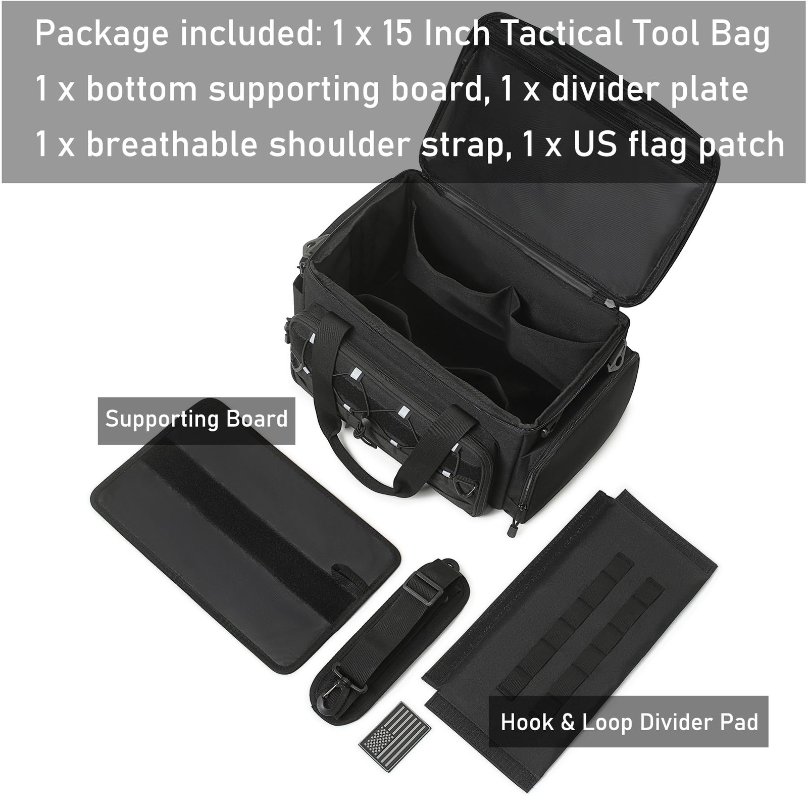 15 Inch Tool Bag with Shoulder Strap Multi Purpose Organizer Work Tote Black