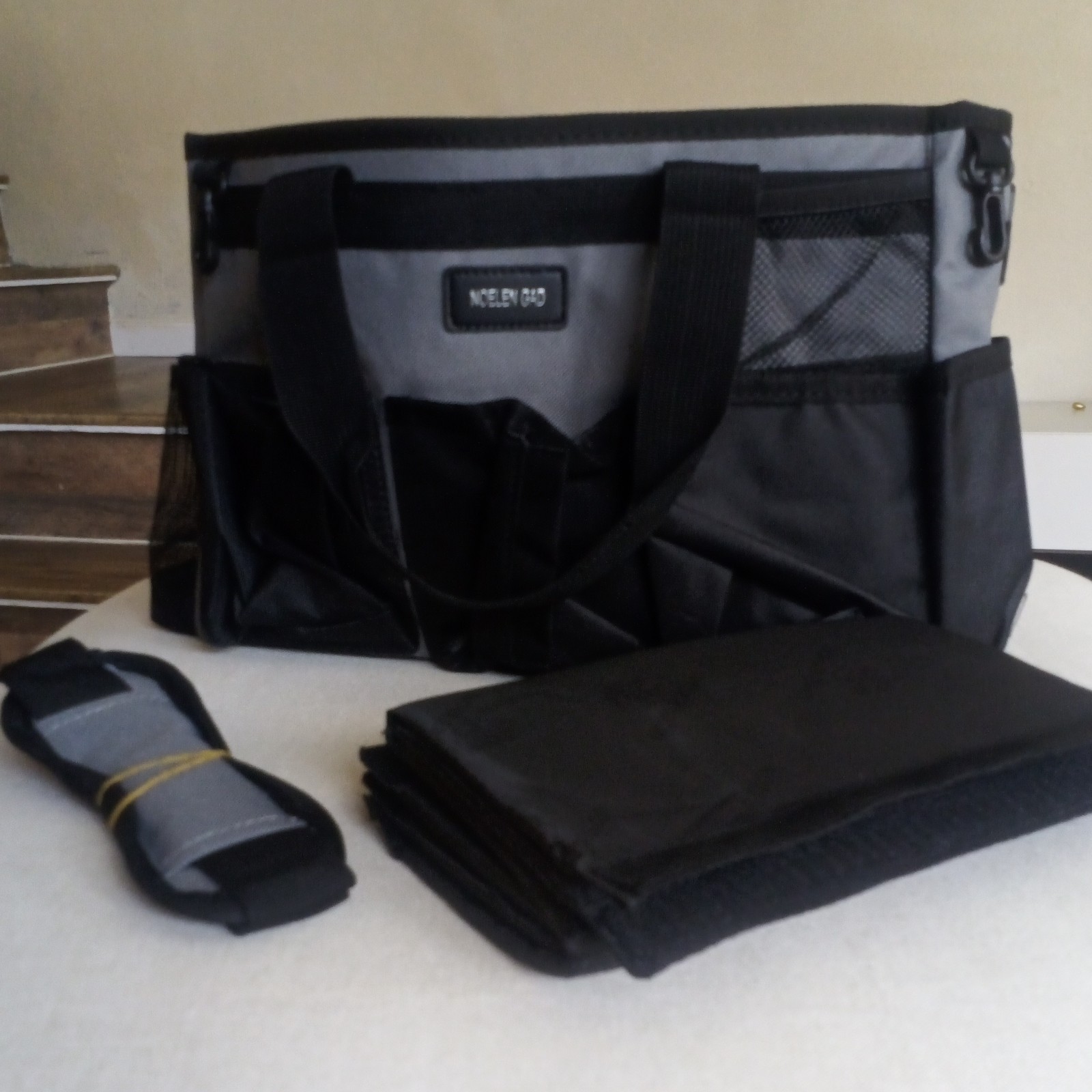 NOELEN GAD Tool Bag Tote Organizer, Black/Gray, Strap & Mat, 3 Items