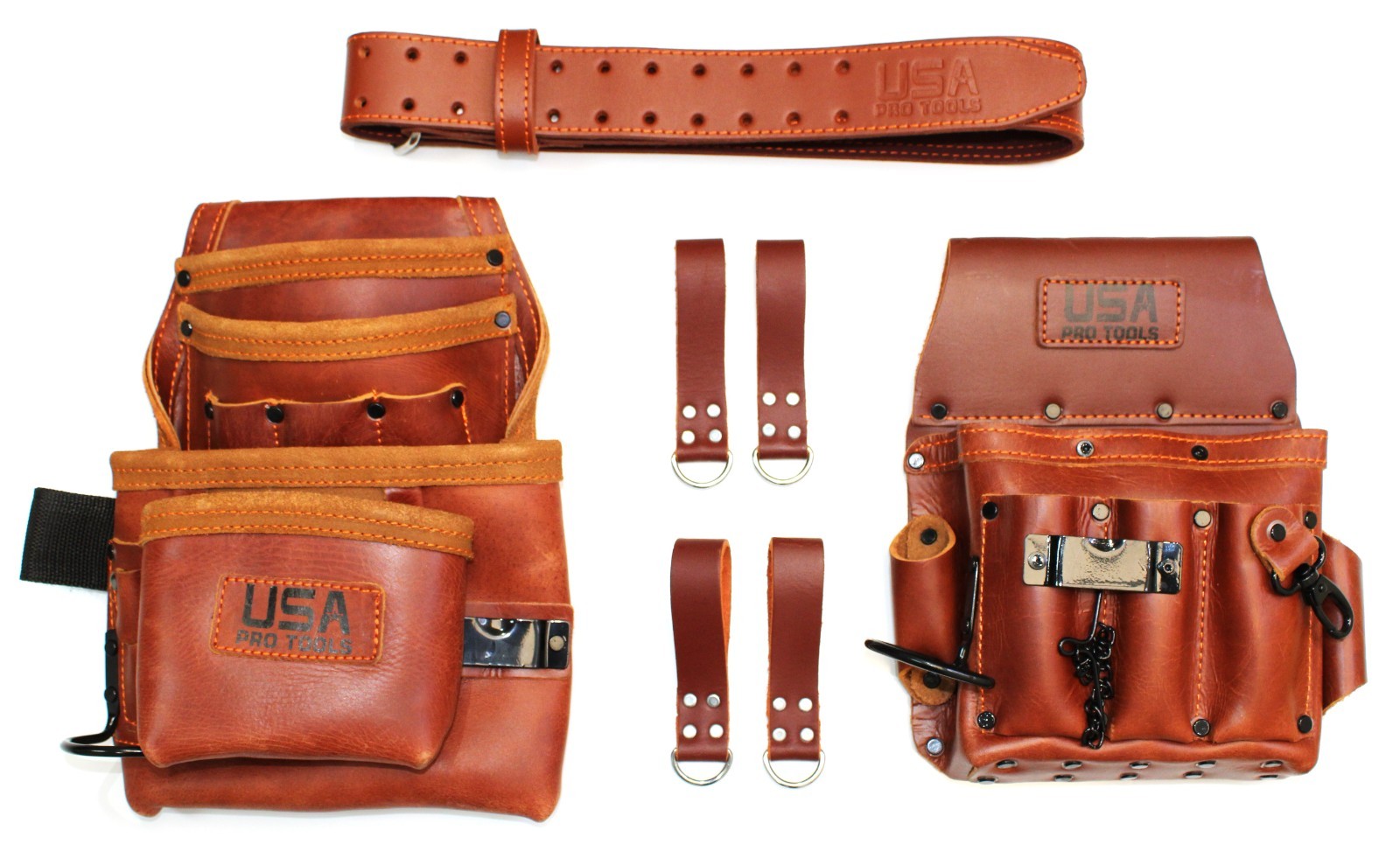 Heavy Duty Grain Leather Tool Pouch Set carpenter, Electrician, Belt & Hooks