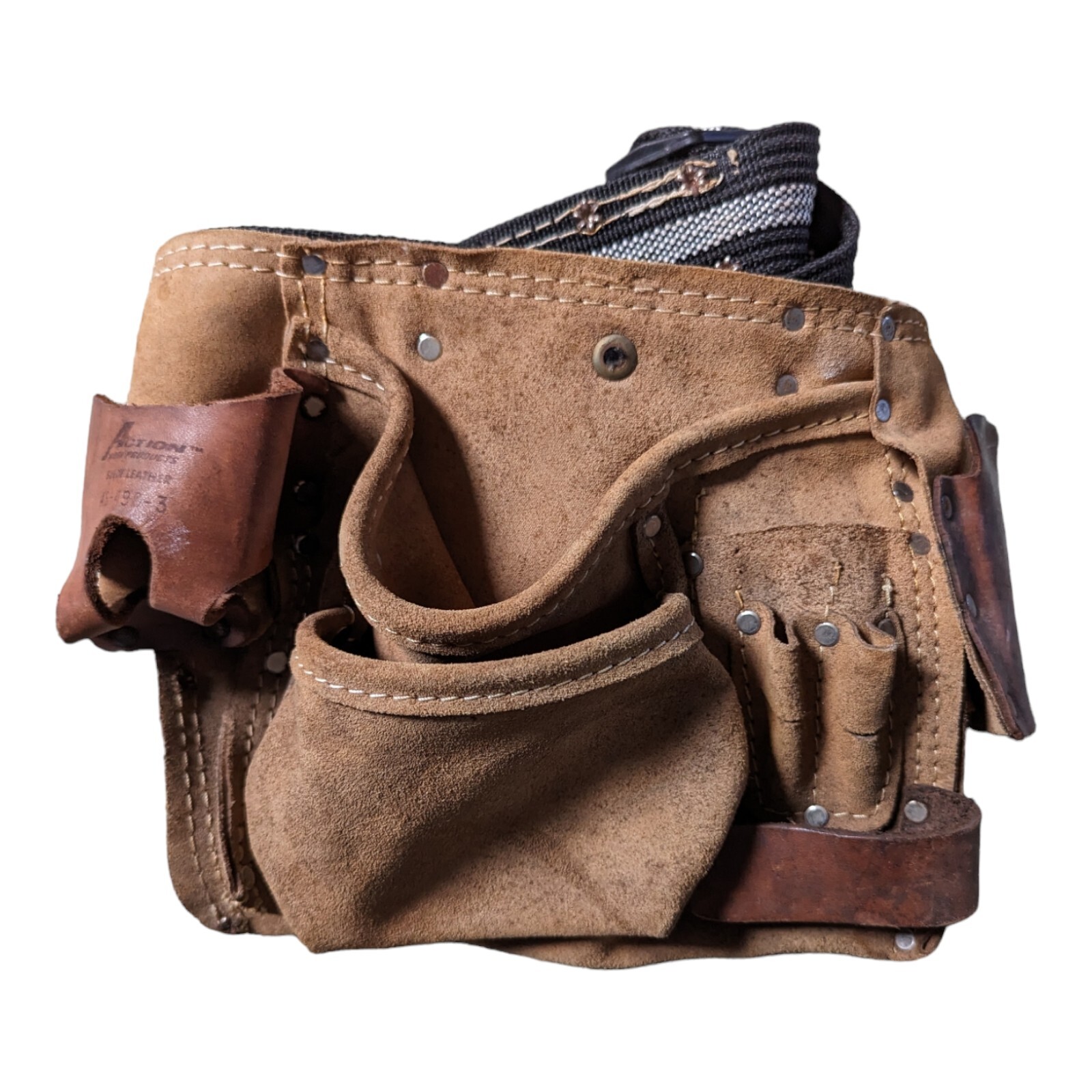 Vtg Leather Tool Belt Carpenter Split Cowhide Suede AWP Action AS-490-3 13Pocket