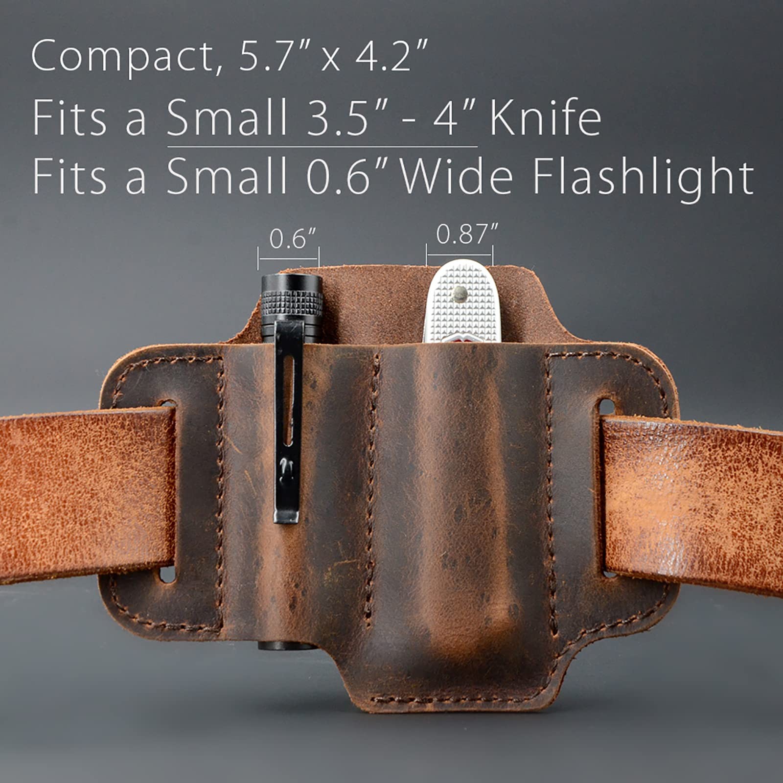 EDC Leather Knife Belt Sheath Tool Pouch, Small Tools Organizer, Fit Most 3.5…