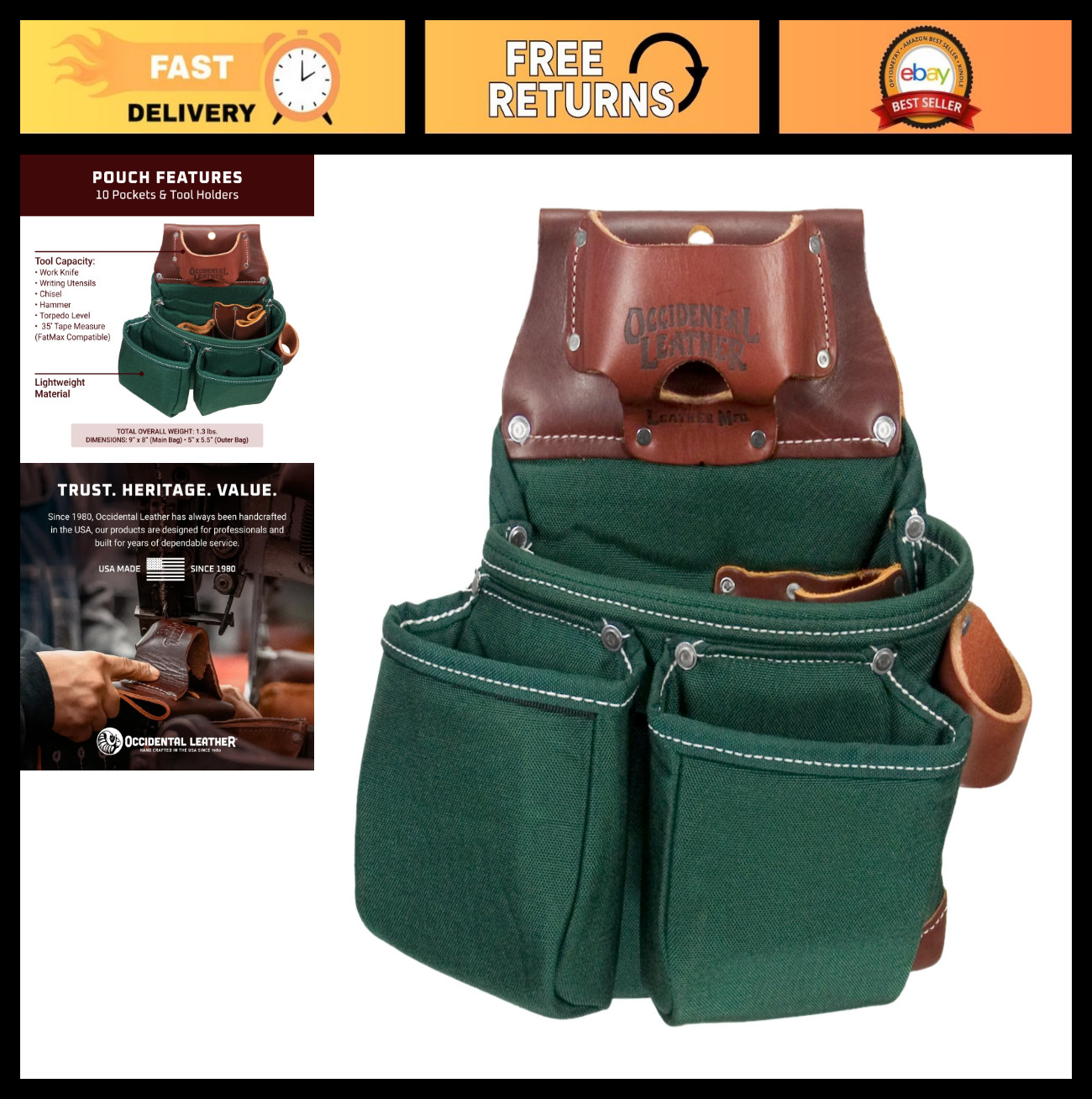 3 Pouch Tool Bag with Tape Holder – Lightweight, Durable, Multi-Functional Tool