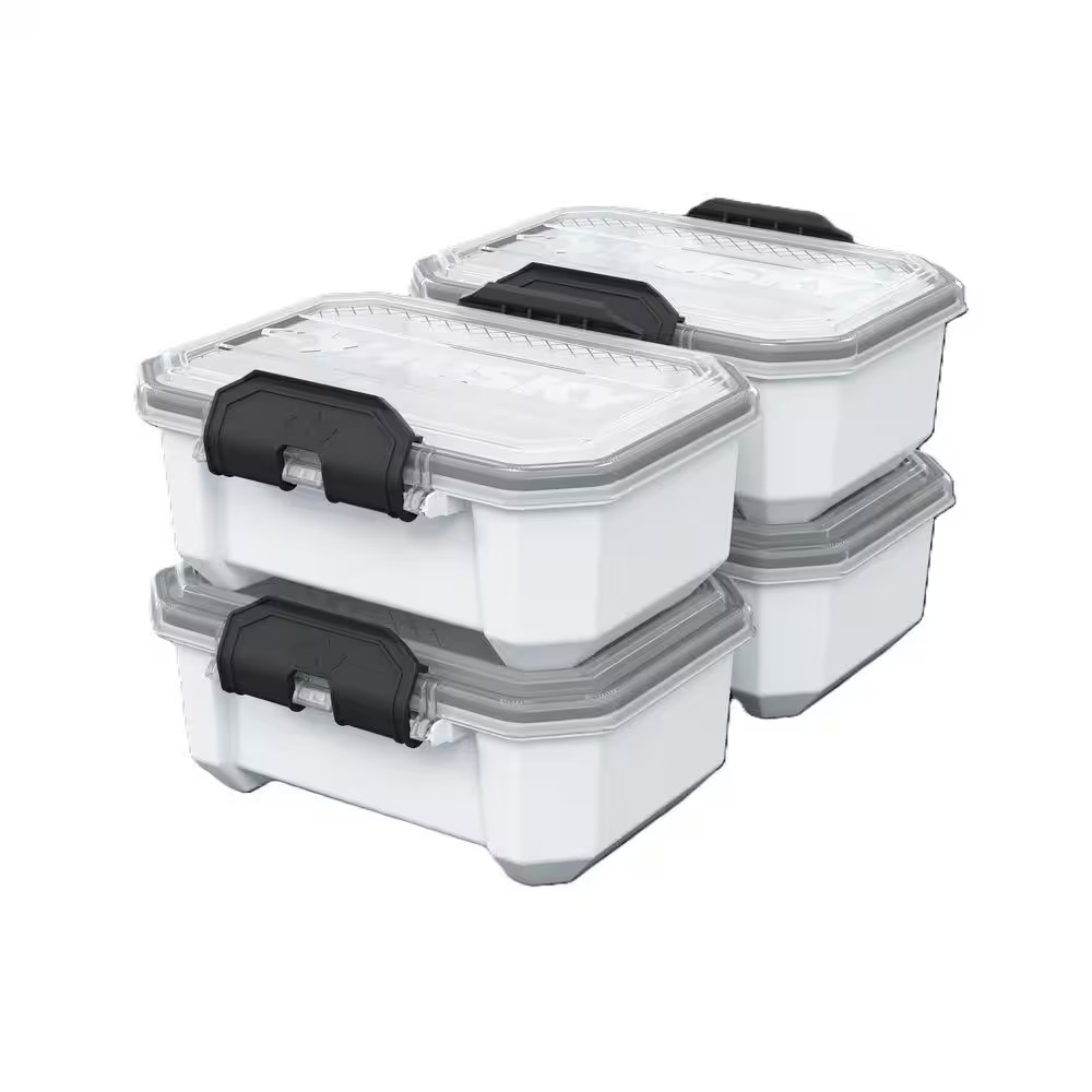 Husky Heavy Duty 0.8 gal Compact Waterproof White Storage Tote with Lid (4-Pack)
