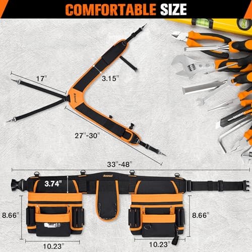 Electrician Tool Belt Suspenders, 33-Pocket Tool Belts for Men with Detachable