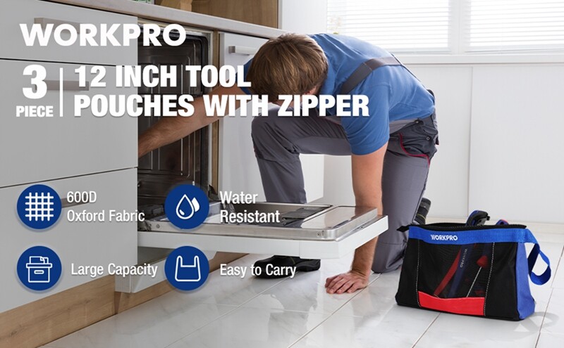 WORKPRO 3 Pack 12″ Tool Pouches Heavy-Duty Small Tool Bag Utility Pouch w/Zipper